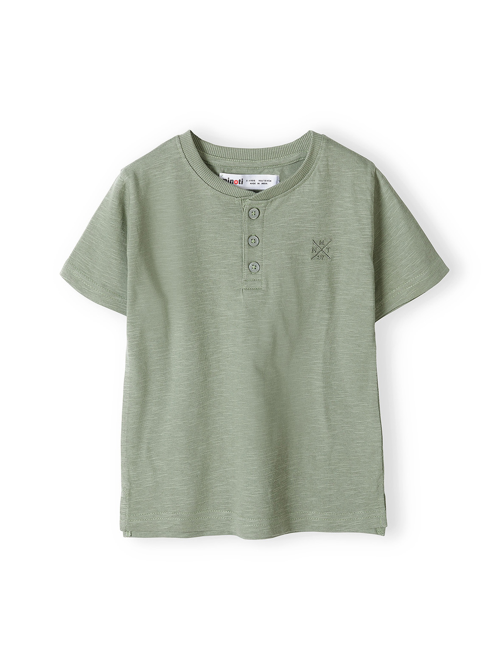 Koszulka bawełniana chłopięca z ozdobnymi guzikami khaki