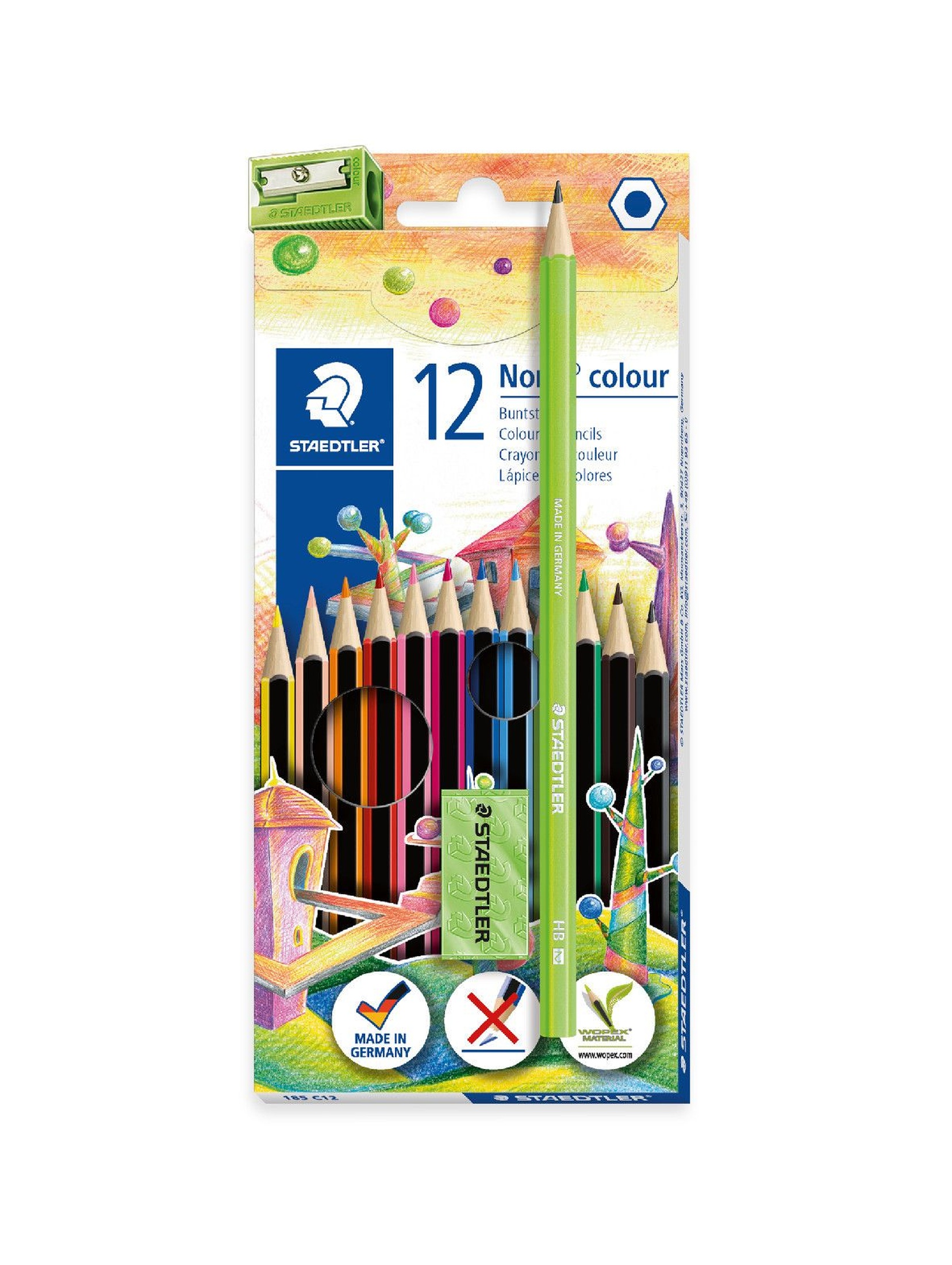 Kredki szkolne Noris Colour Staedtler, 12 kolorów + ołówek + gumka + temperówka
