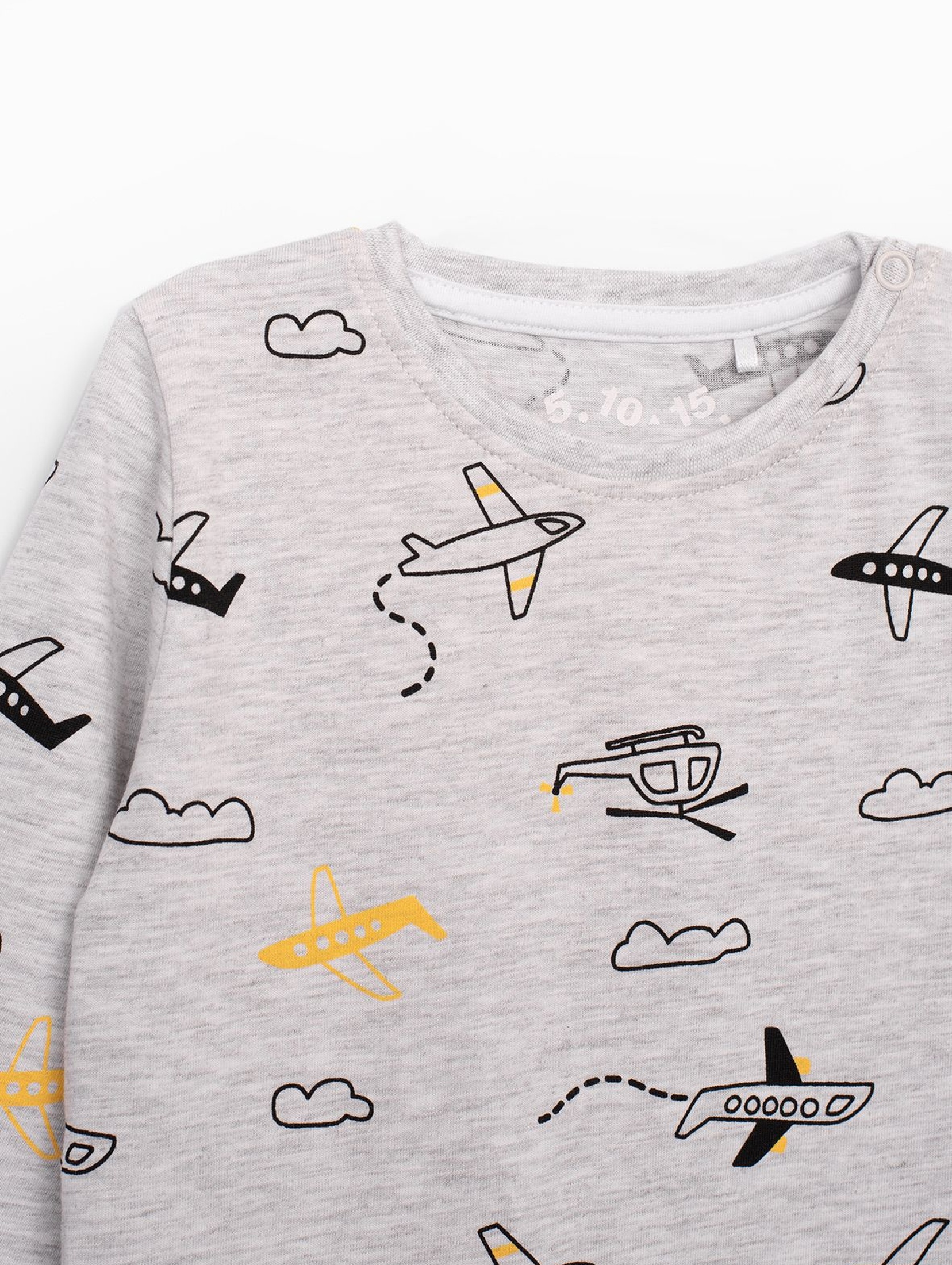 Szara bluzka niemowlęca z długim rękawem z samolotami