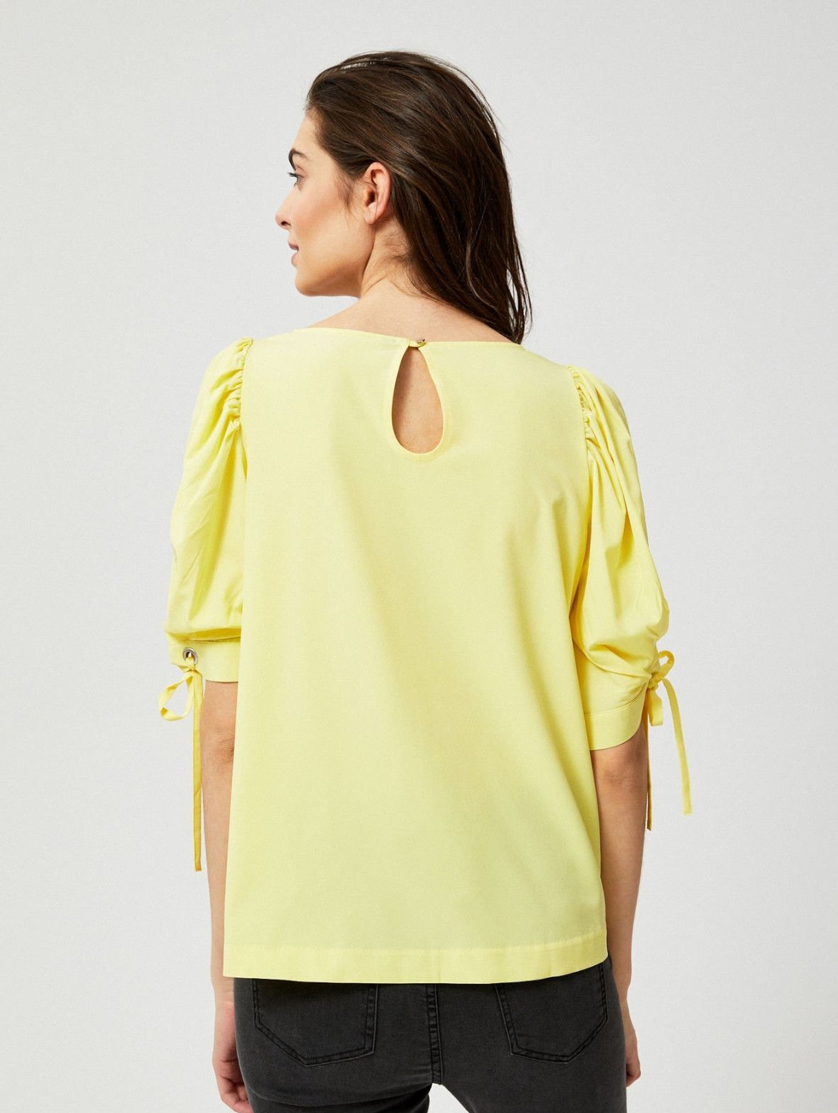 Bluzka koszulowa z bufiastymi rękawami - żółta