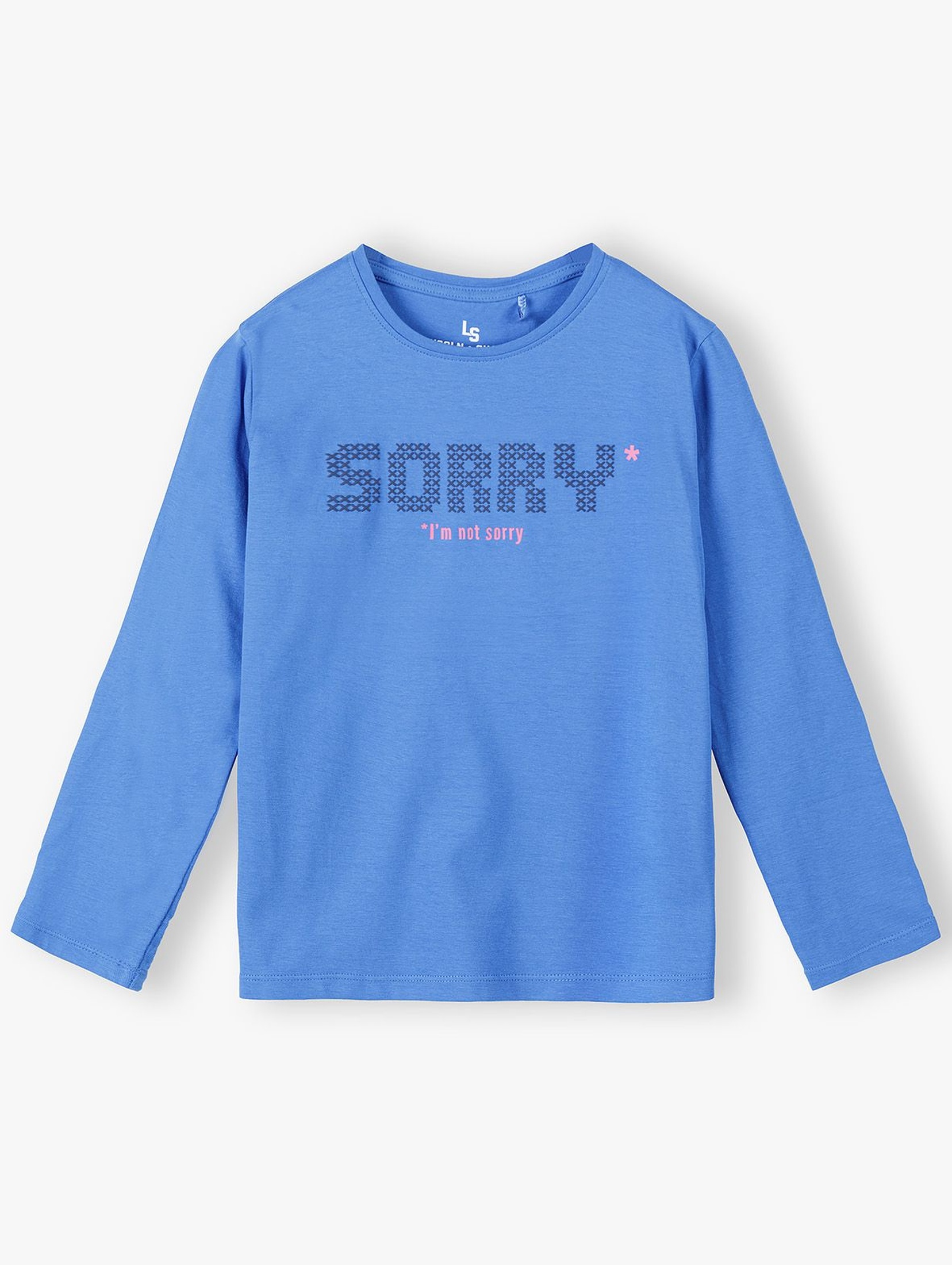 Bawełniana niebieska bluzka dziewczęca z napisem Sorry