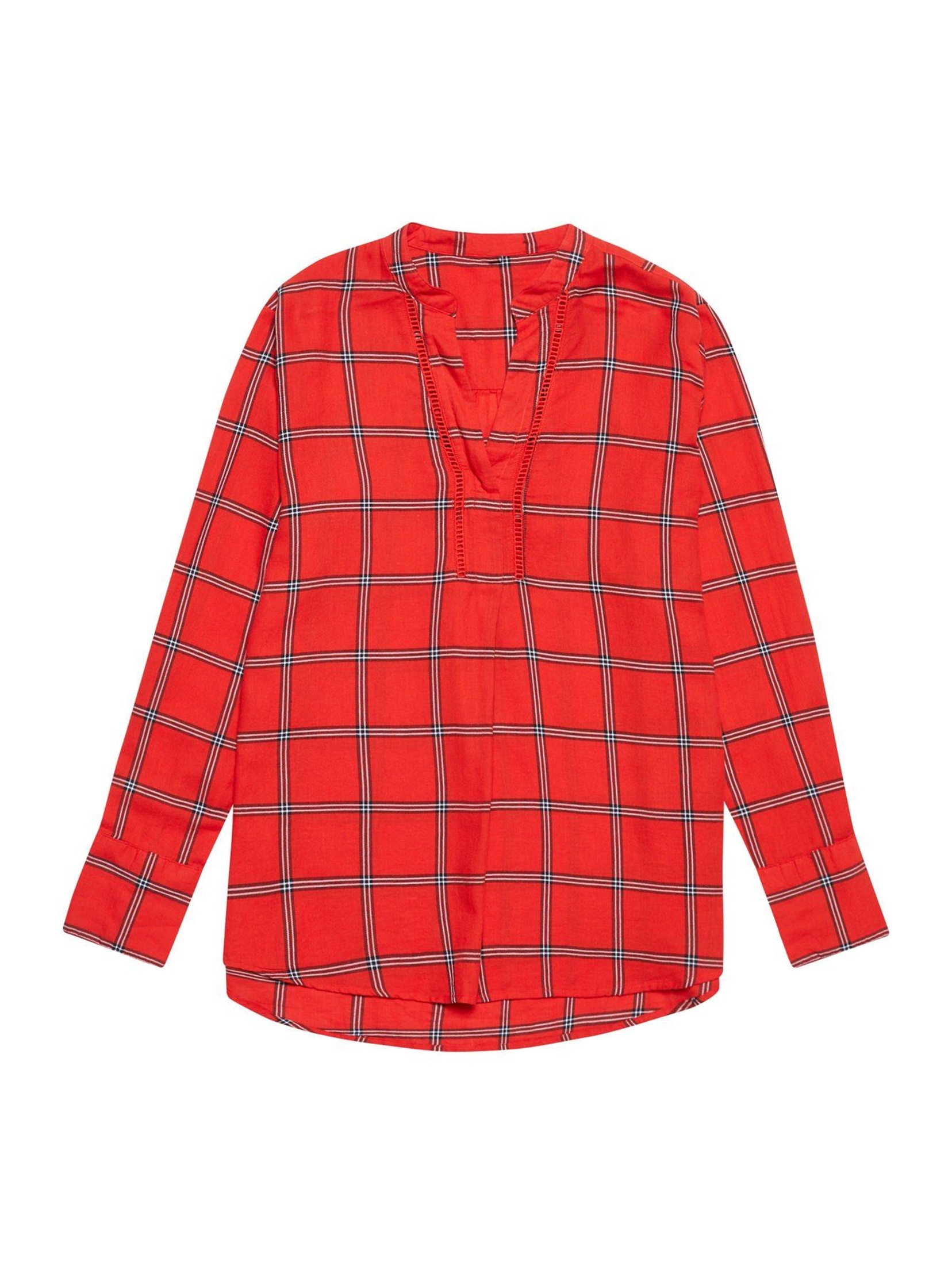 Czerwona koszula w kratkę z ażurową wstawką