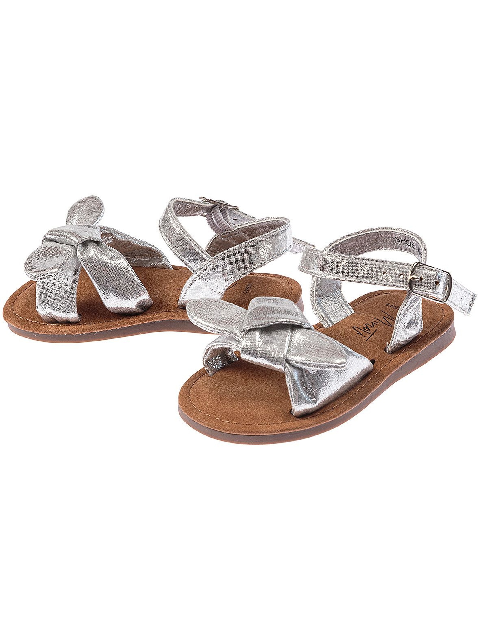 Sandały dziewczęce srebrne z kokardkami