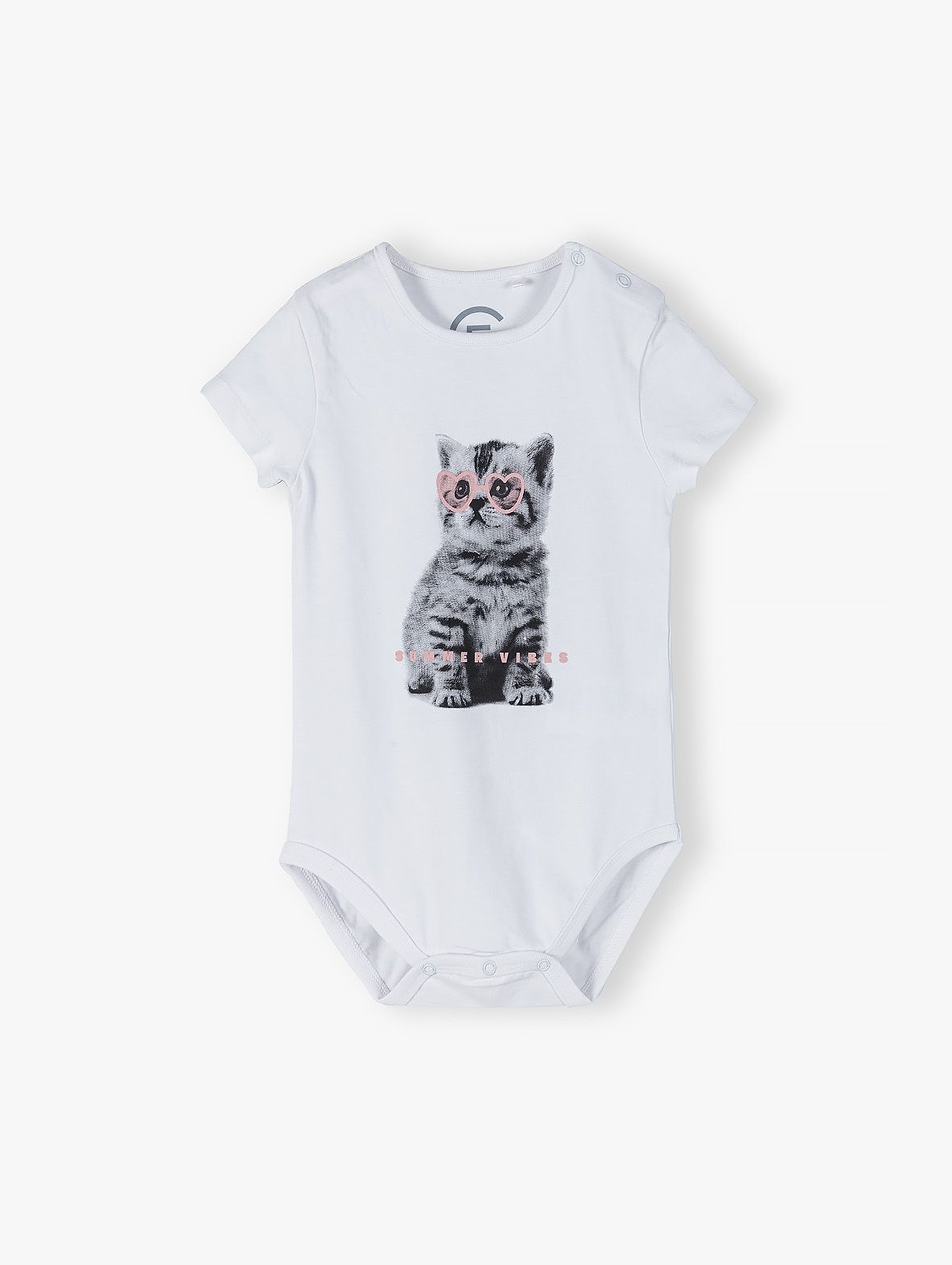 Białe body niemowlęce z kotem- ubrania dla całej rodziny