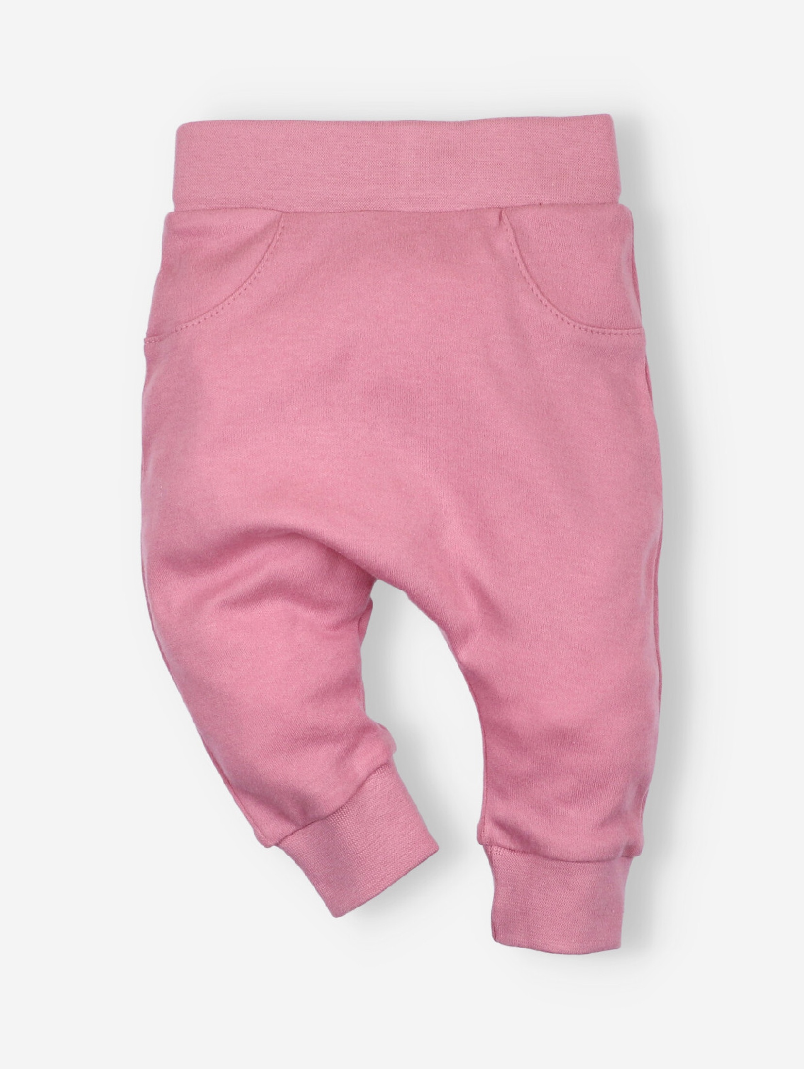 Różowe spodnie niemowlęce z bawełny dla dziewczynki