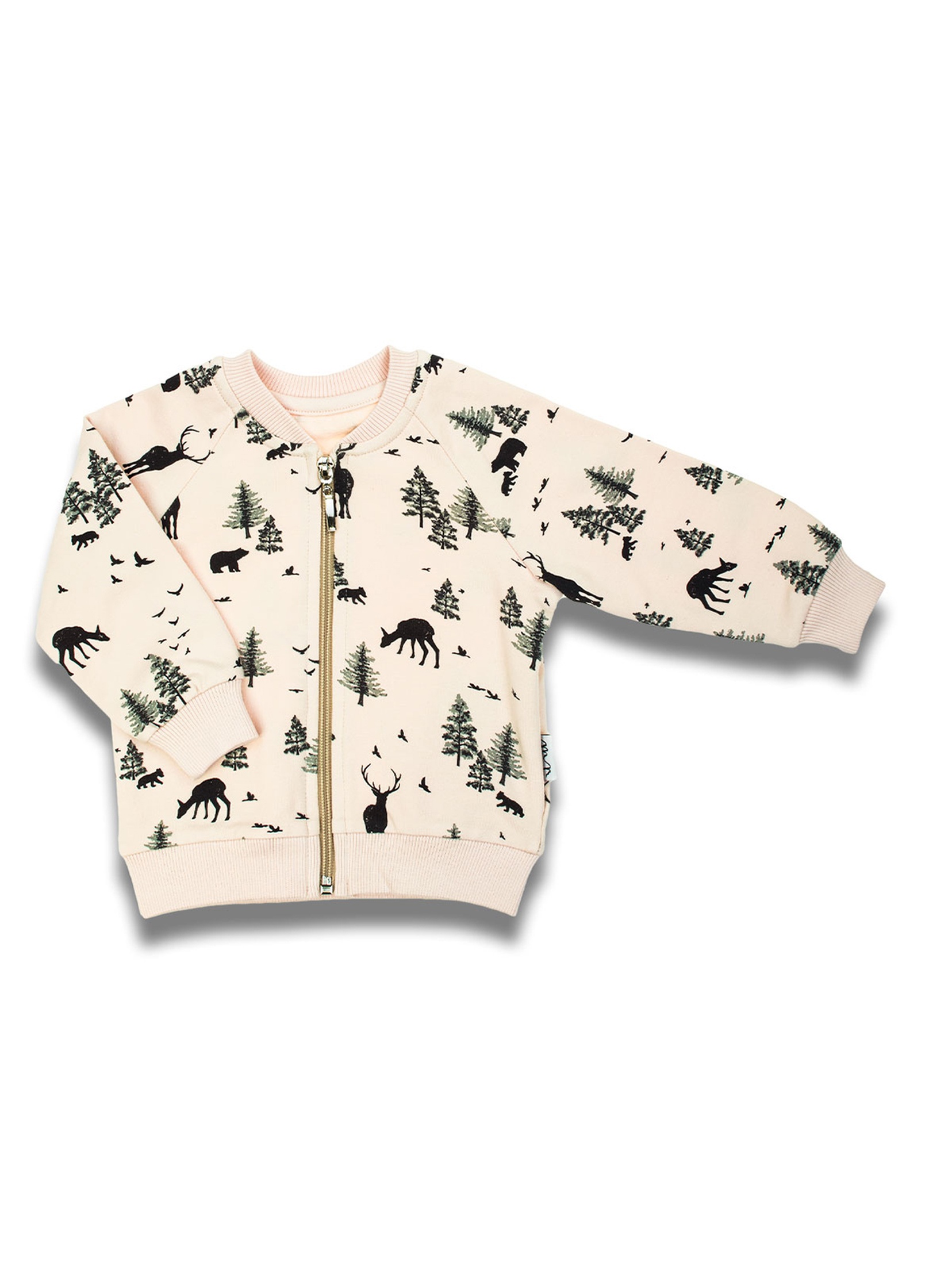 Bawełniana beżowa bluza niemowlęca chłopięca z motywem leśnym