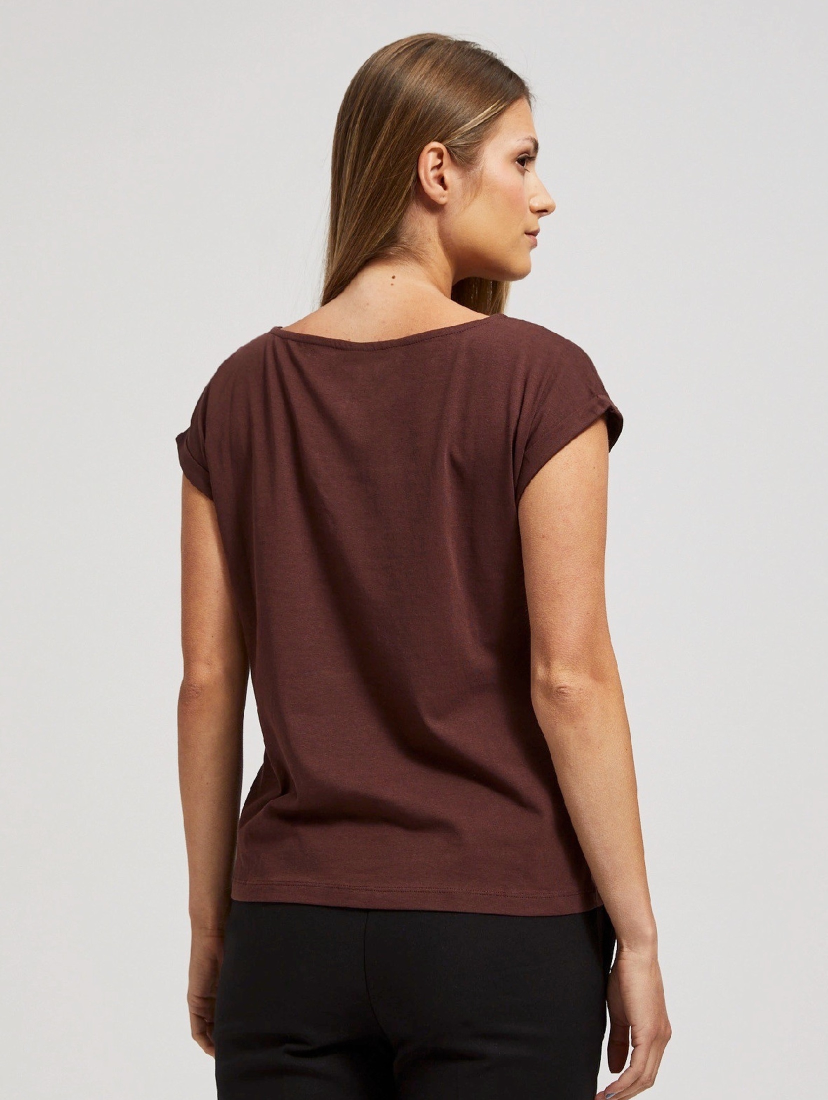 Bawełniany t-shirt damski gładki- brązowy