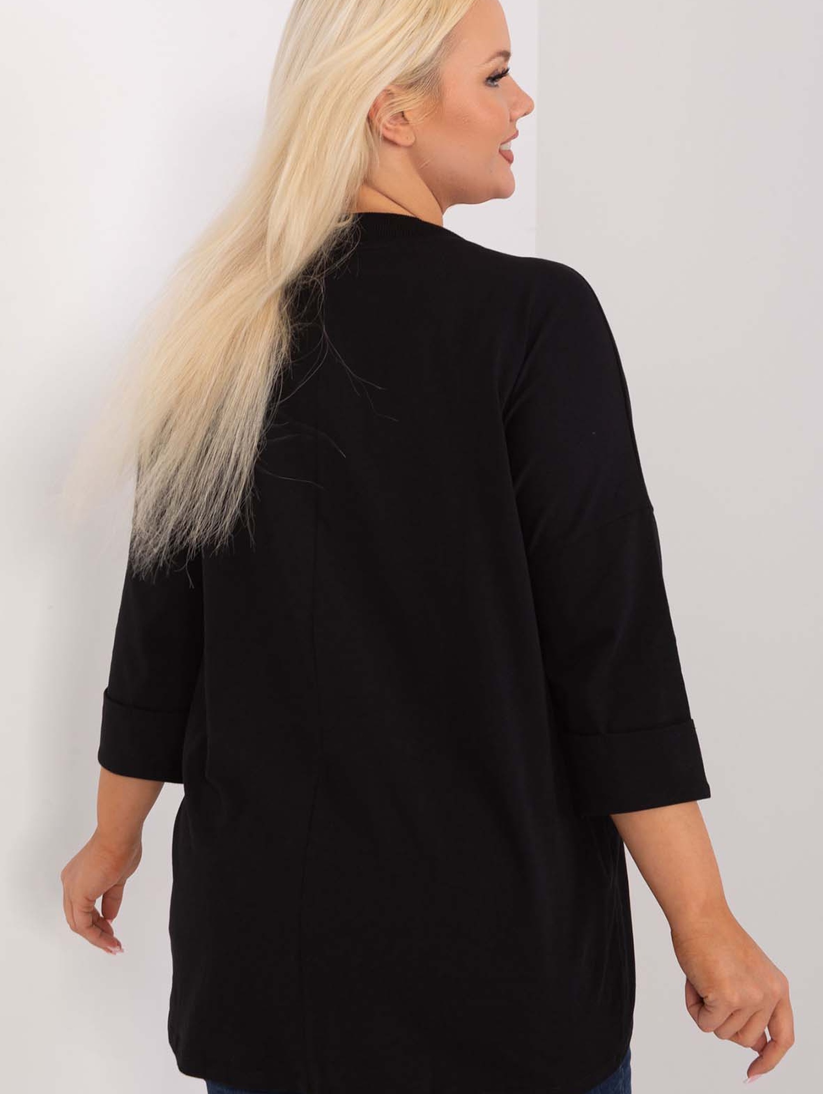 Czarna asymetryczna bluzka damska plus size z bawełny