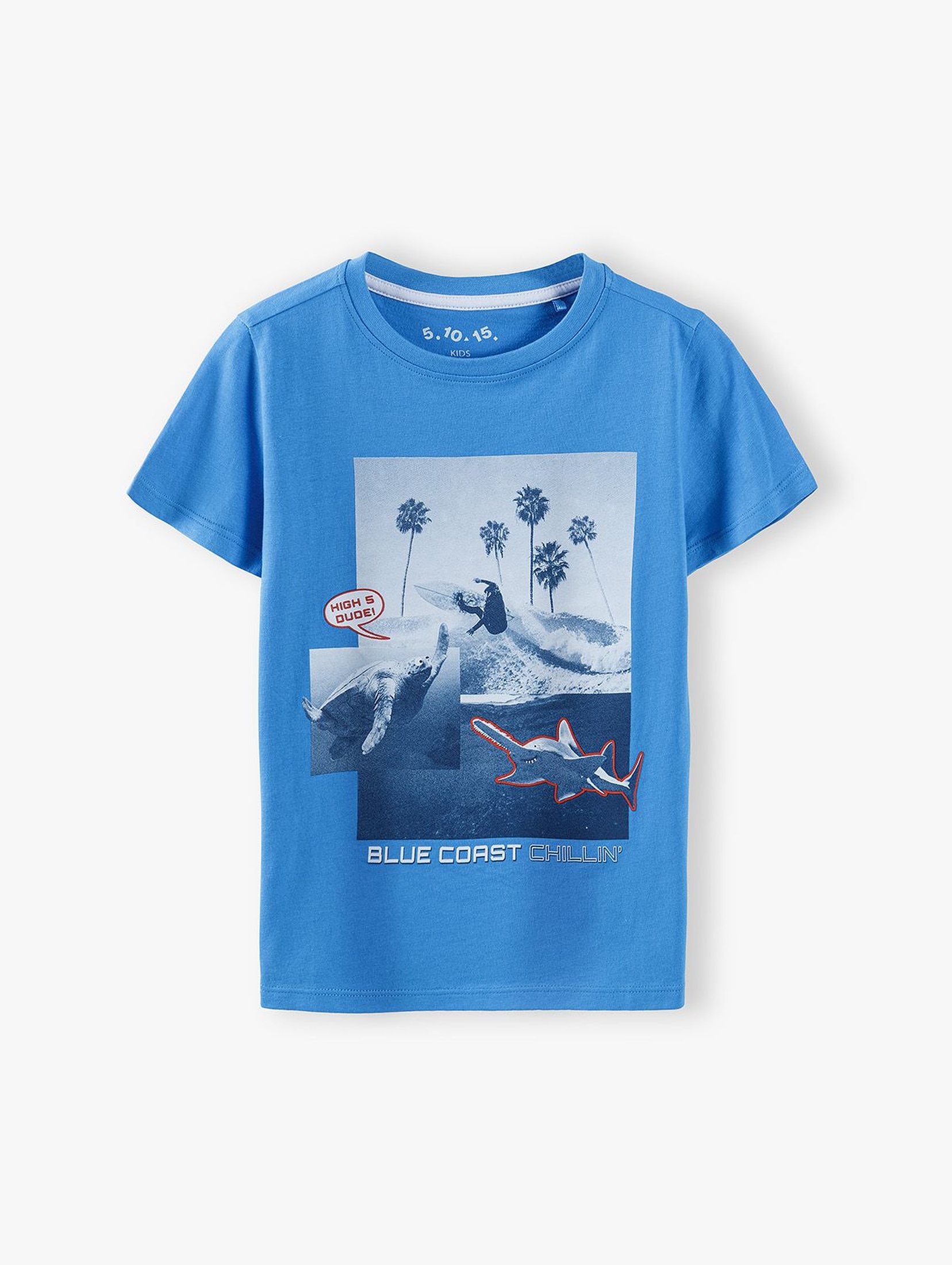 T-shirt chłopięcy niebieski z nadrukiem - 100% bawełna