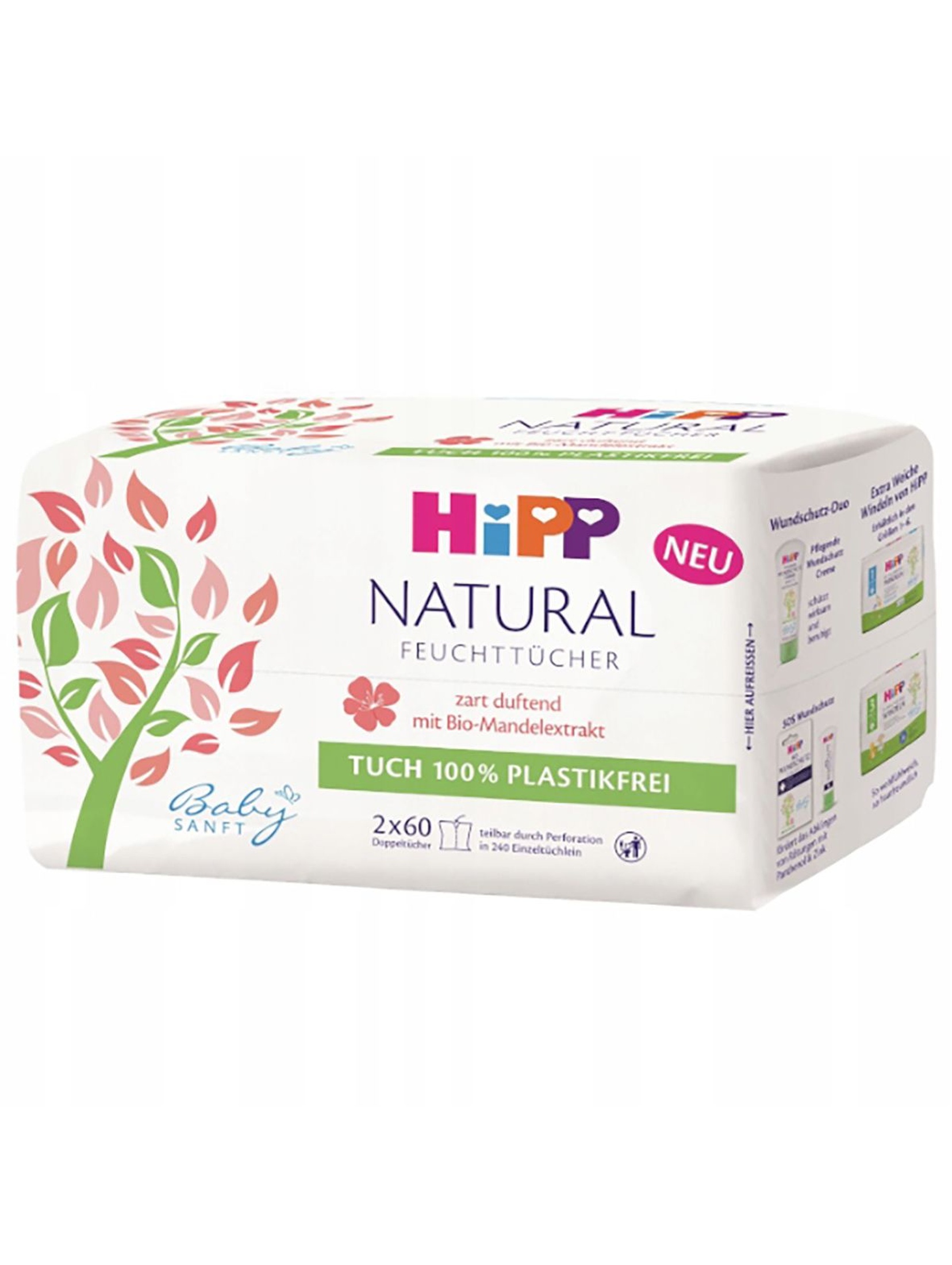 HIPP Chusteczki pielęgnacyjne  Babysanft Natural Soft, 2x60 szt.