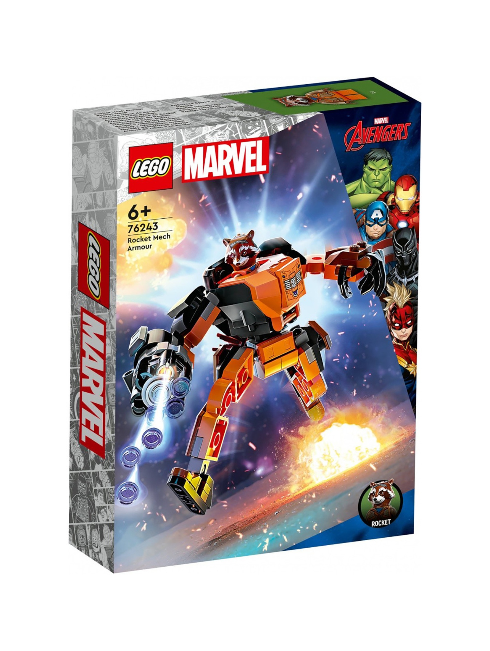 Klocki LEGO Super Heroes 76243 Mechaniczna zbroja Rocketa - 98 elementów, wiek 6 +