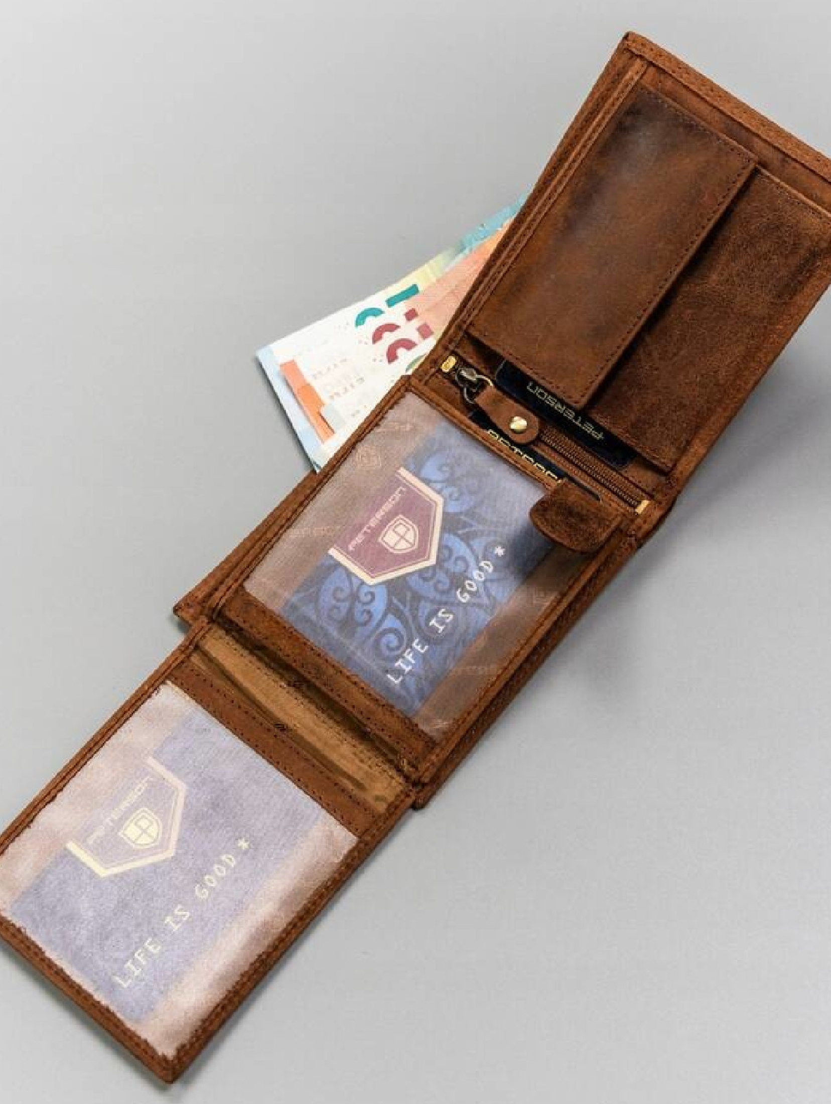 Peterson zestaw prezentowy: skórzany, duży portfel męski i brelok brązowy
