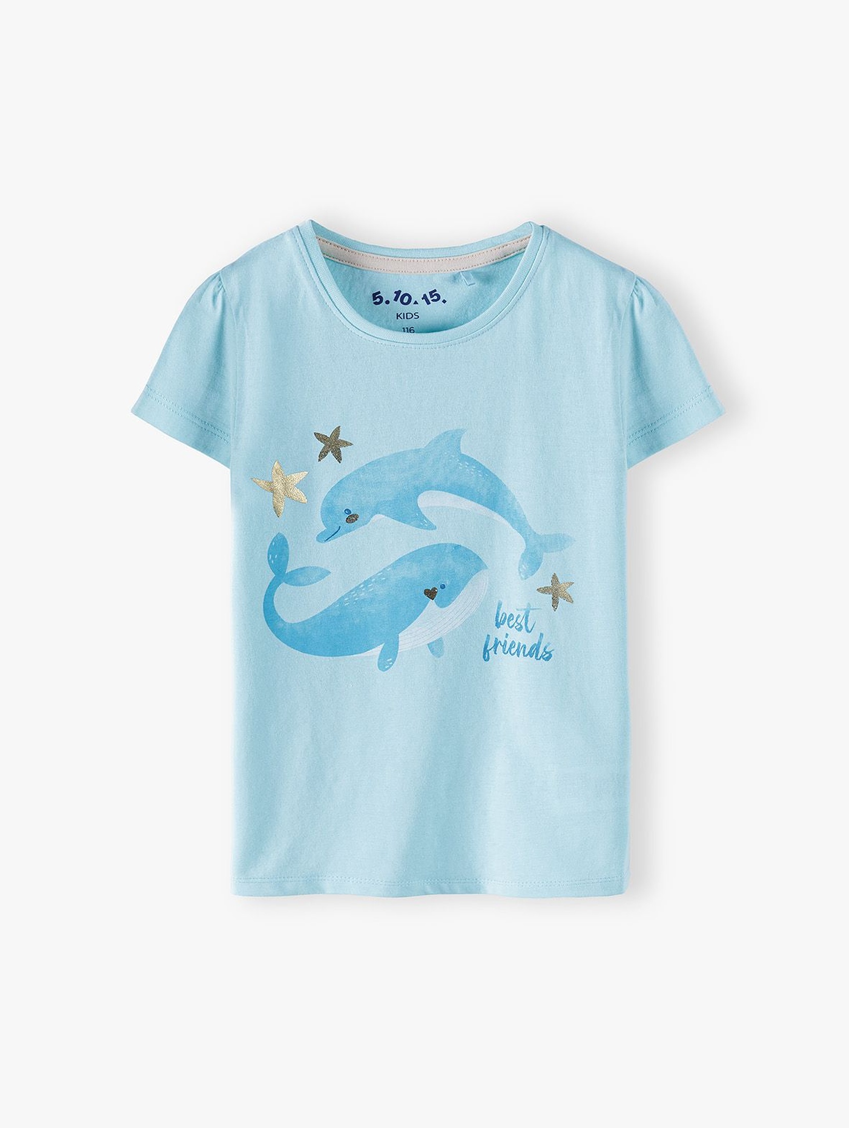 Bluzka dziewczęca z krótkim rękawem-niebieska z delfinami