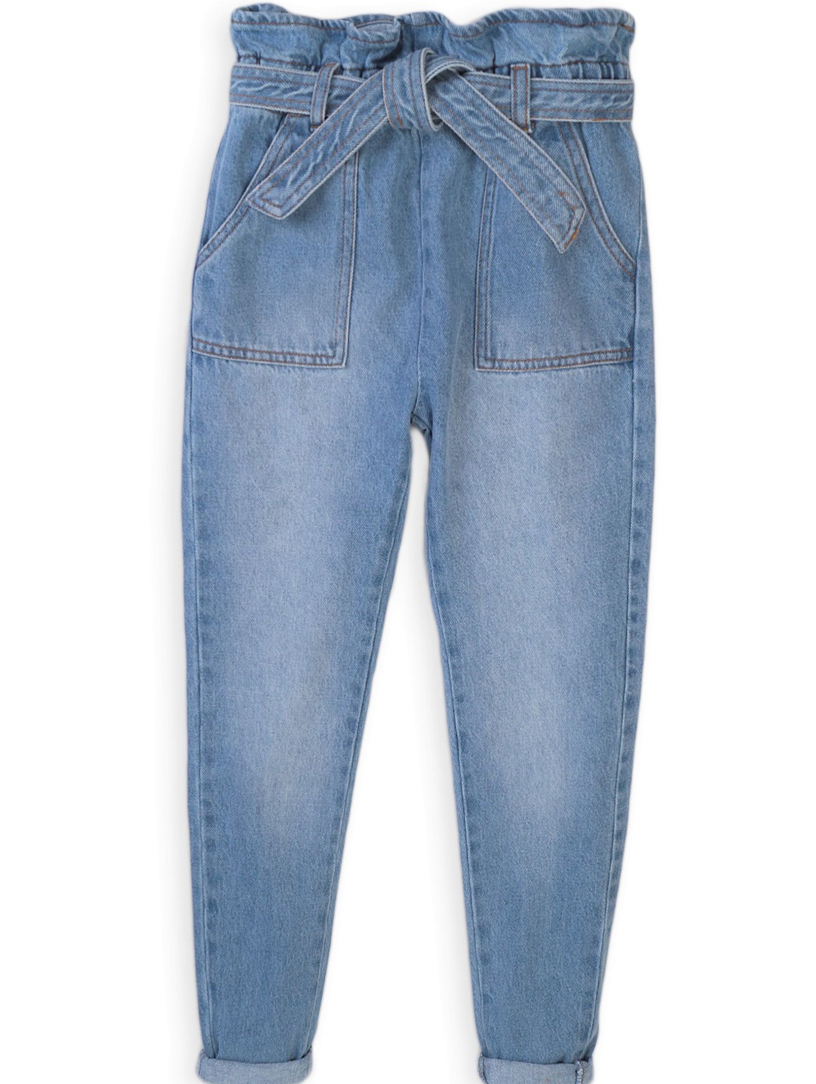 Niebieskie jeansowe spodnie z wysokim stanem