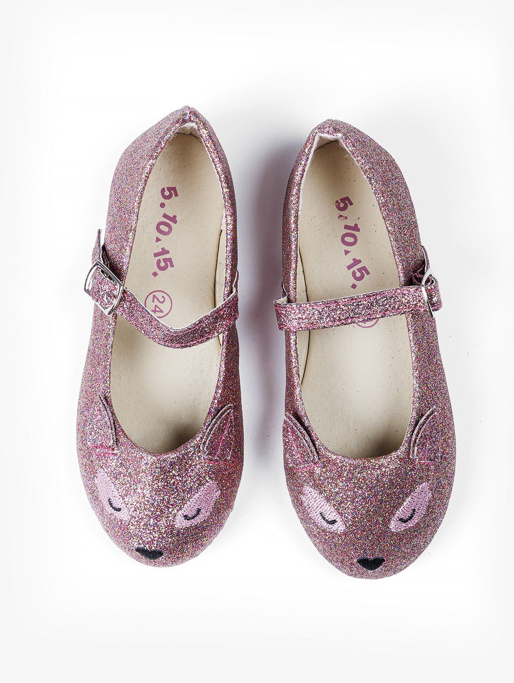 Różowe brokatowe balerinki z uszami- buty dla dziewczynki