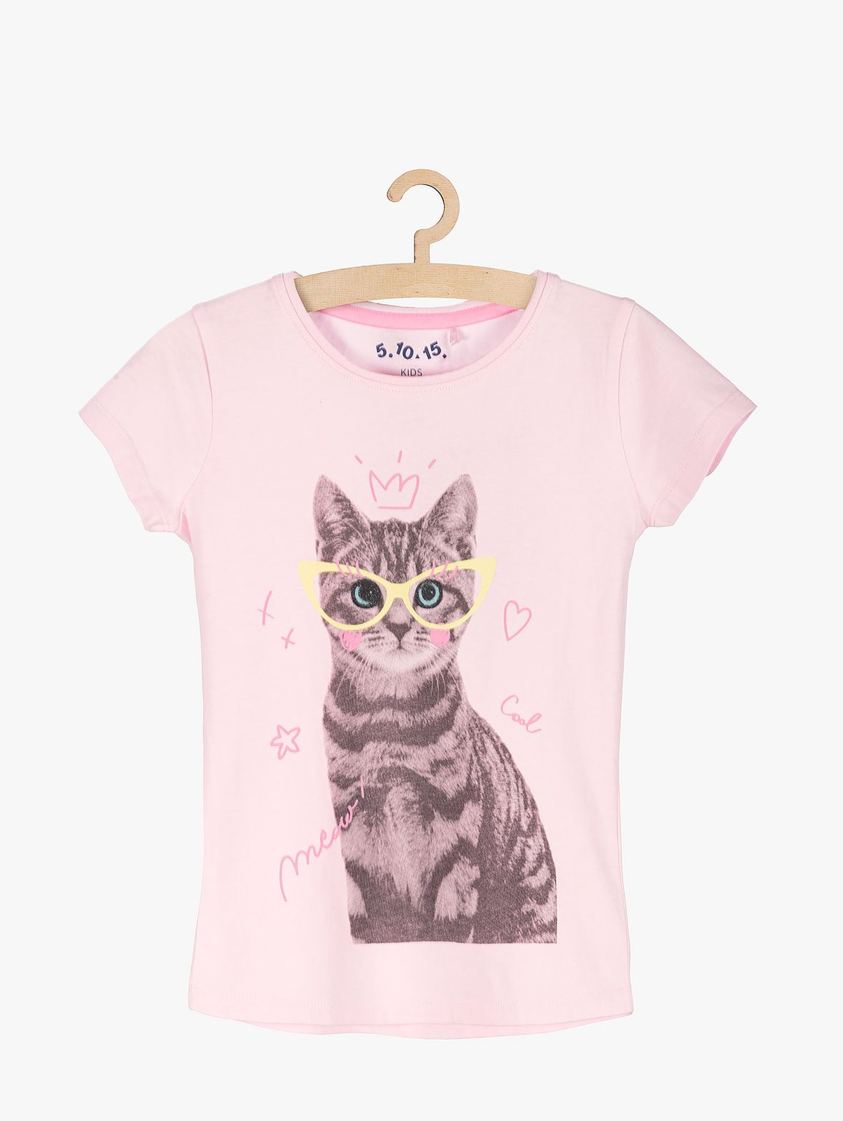 T-shirt dziewczęcy- różowy z kotem