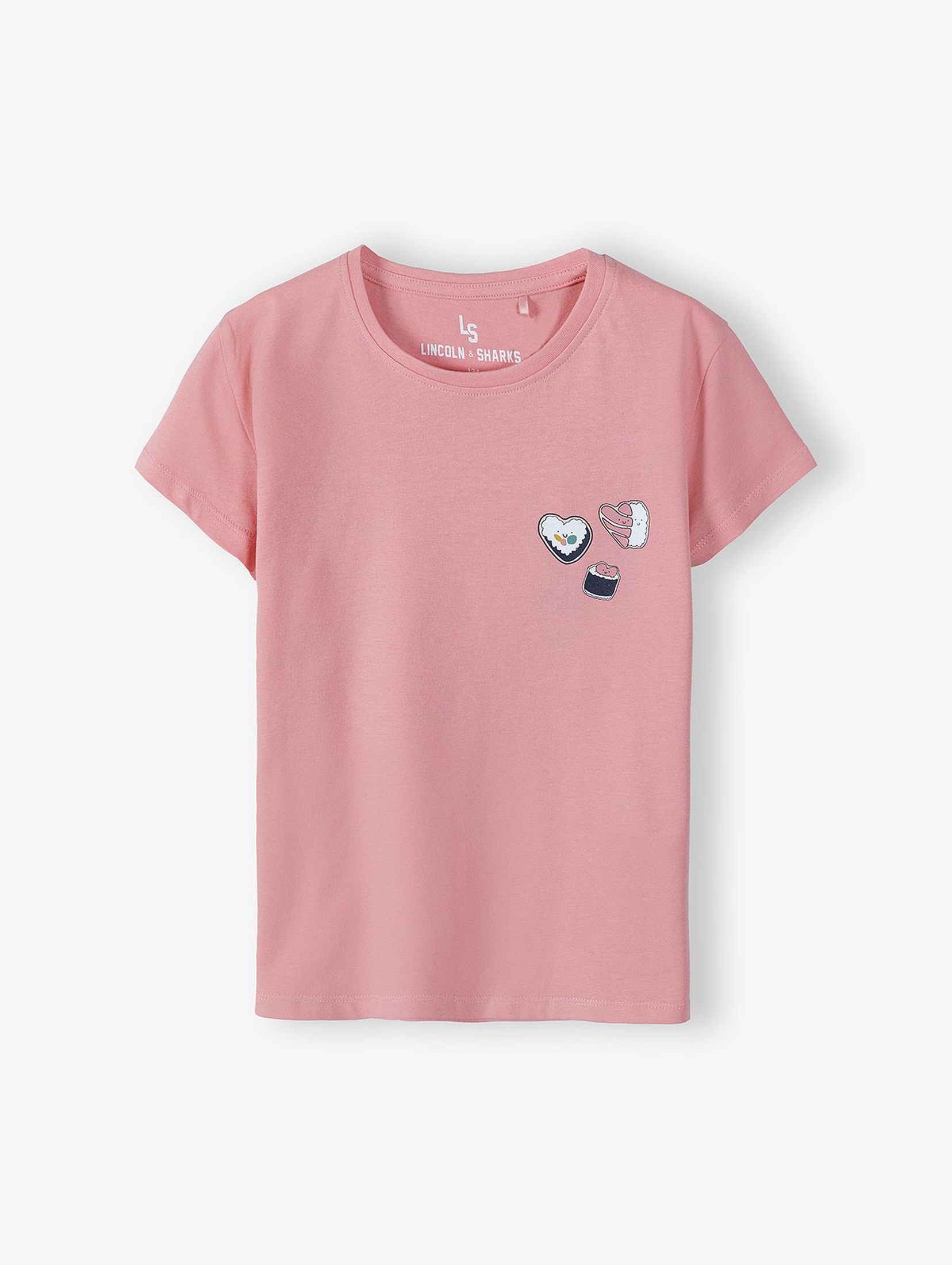 Bawełniany różowy t-shirt dziewczęcy z ozdobną aplikacją