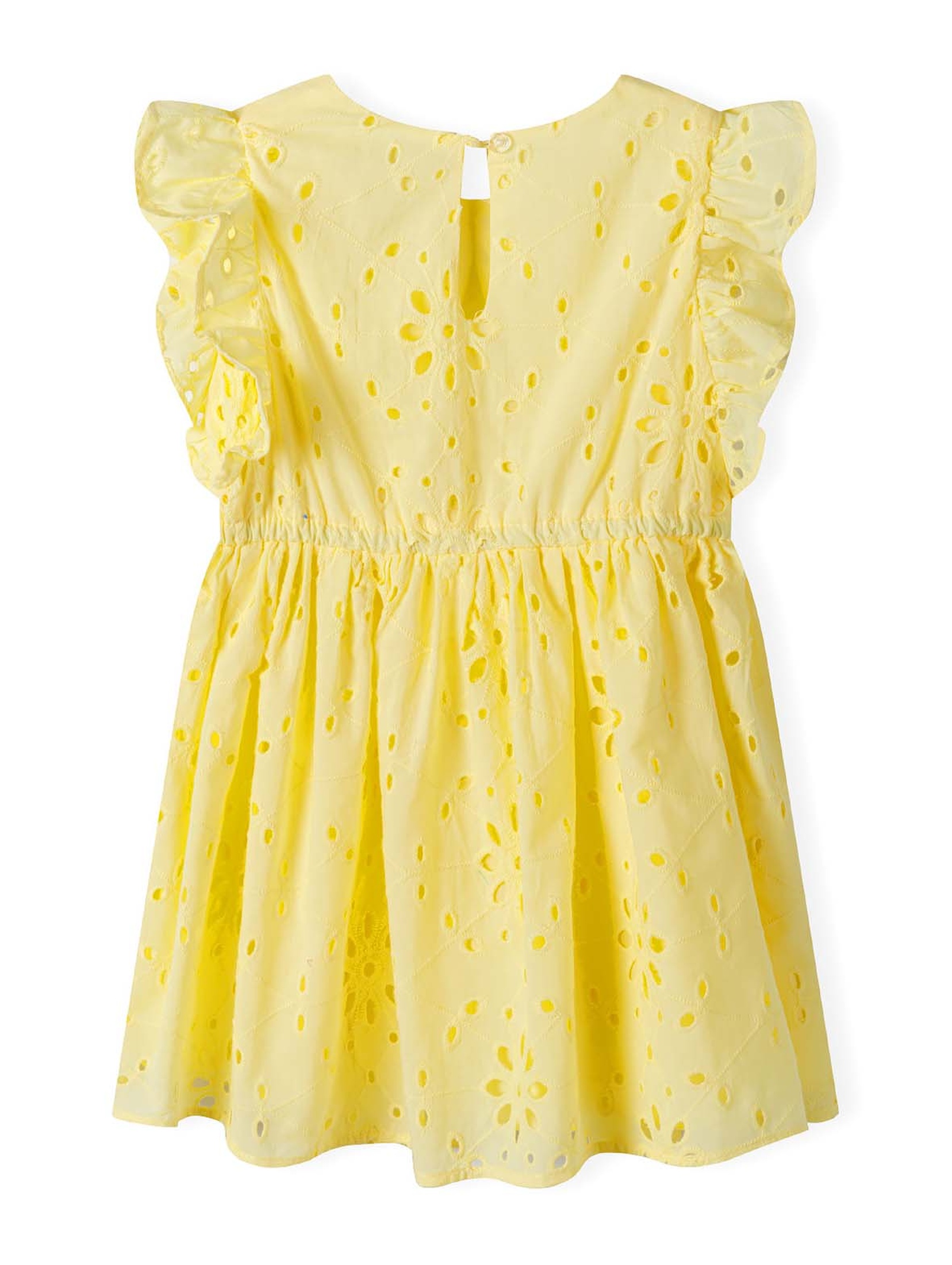 Letnia dziewczęca sukienka żółta z haftowanej tkaniny