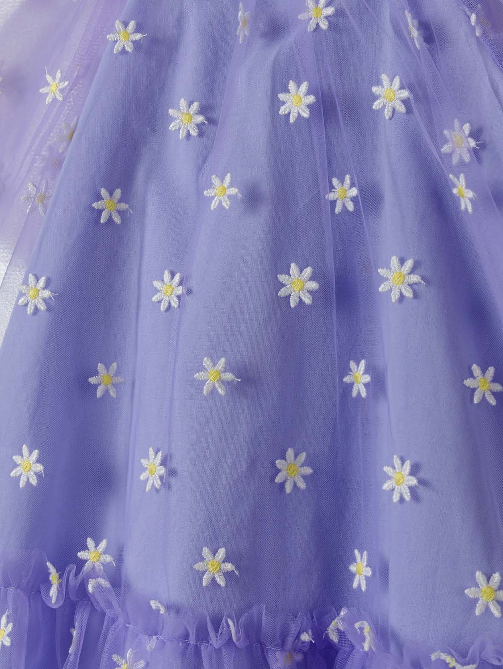 Fioletowa tiulowa sukienka w kwiatki dla dziewczynki