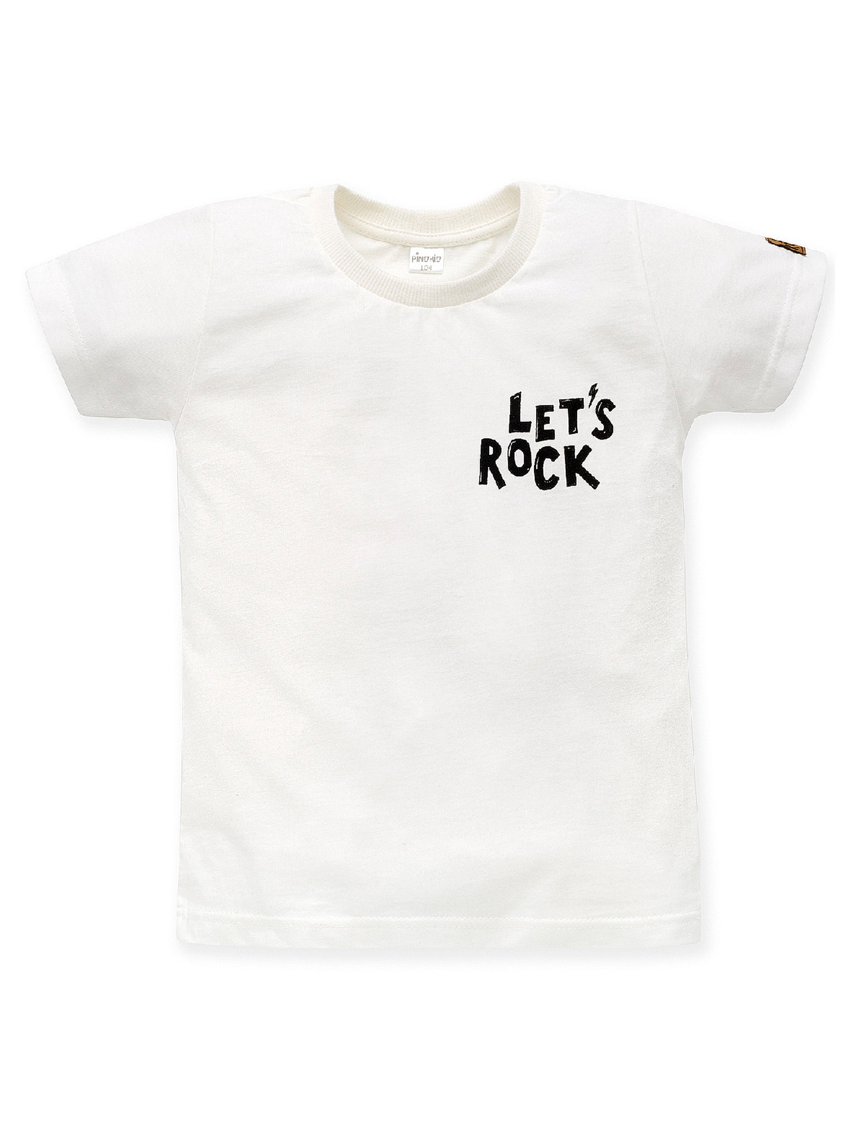 Dzianinowy t-shirt chłopięcy Let's rock ecru