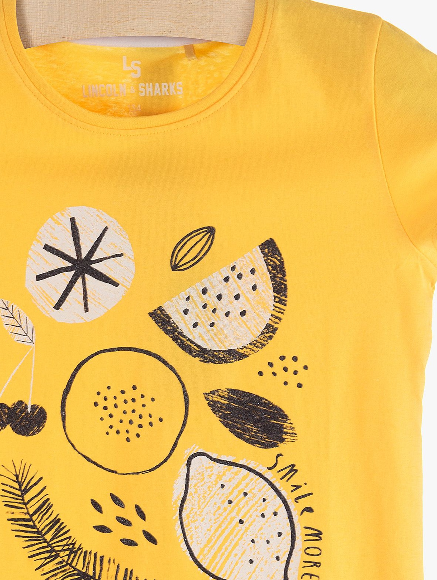 T-Shirt dziewczęcy żółty z cytrynami - 100% bawełna