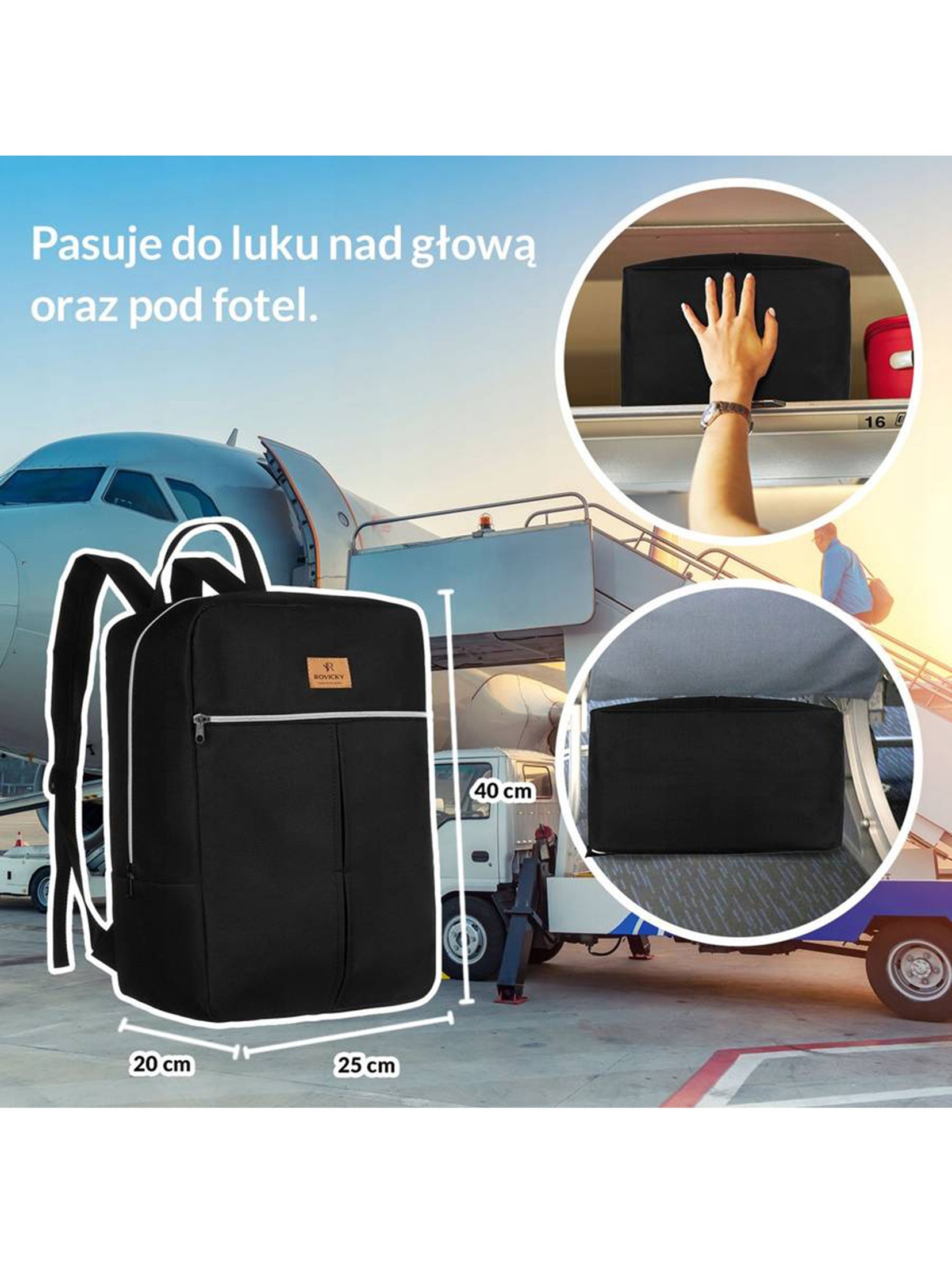 Plecak podróżny-bagaż podręczny do samolotu — Rovicky czarny