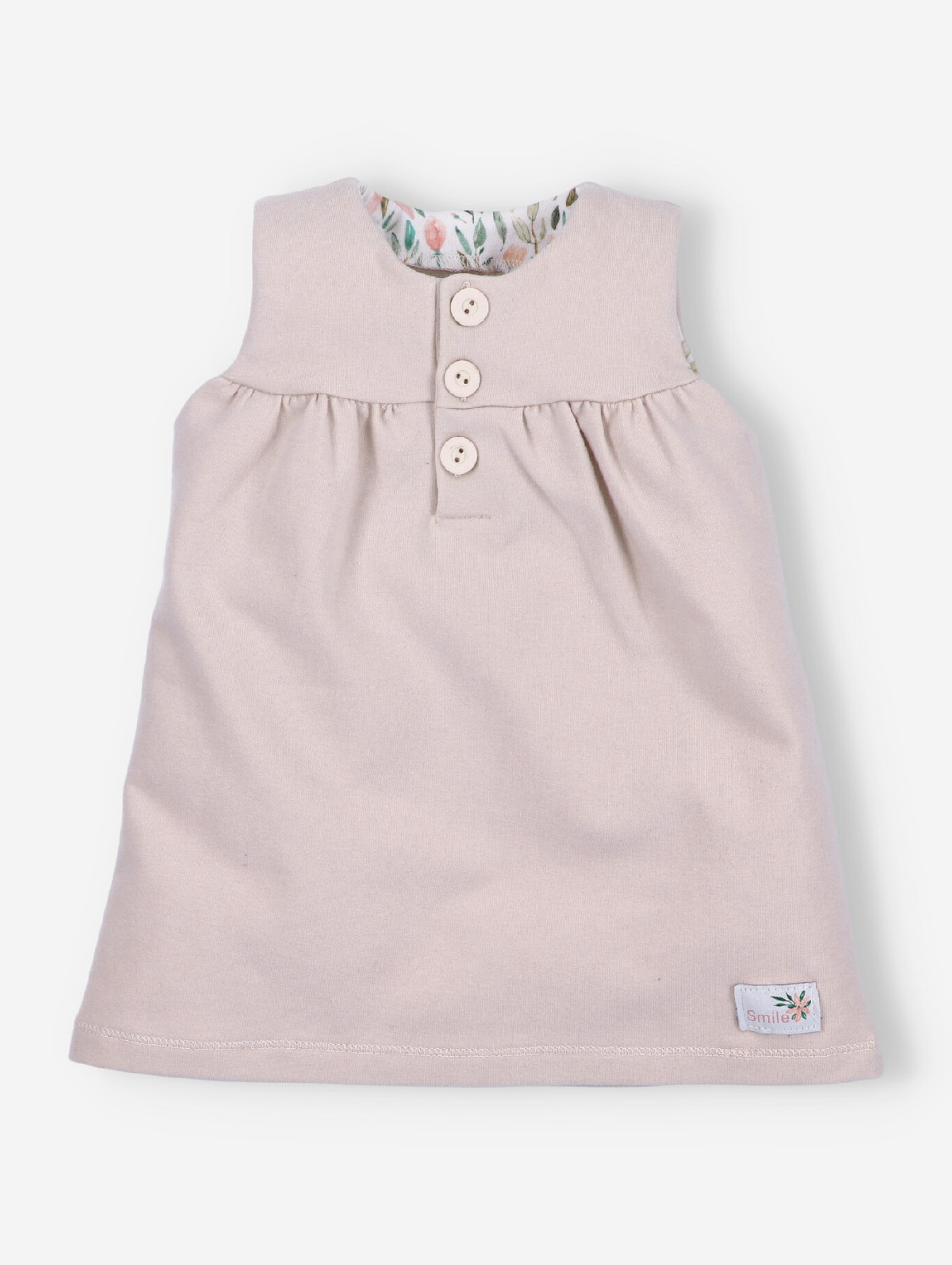 Różowa sukienka niemowlęca na ramiączkach PINK FLOWERS z bawełny organicznej