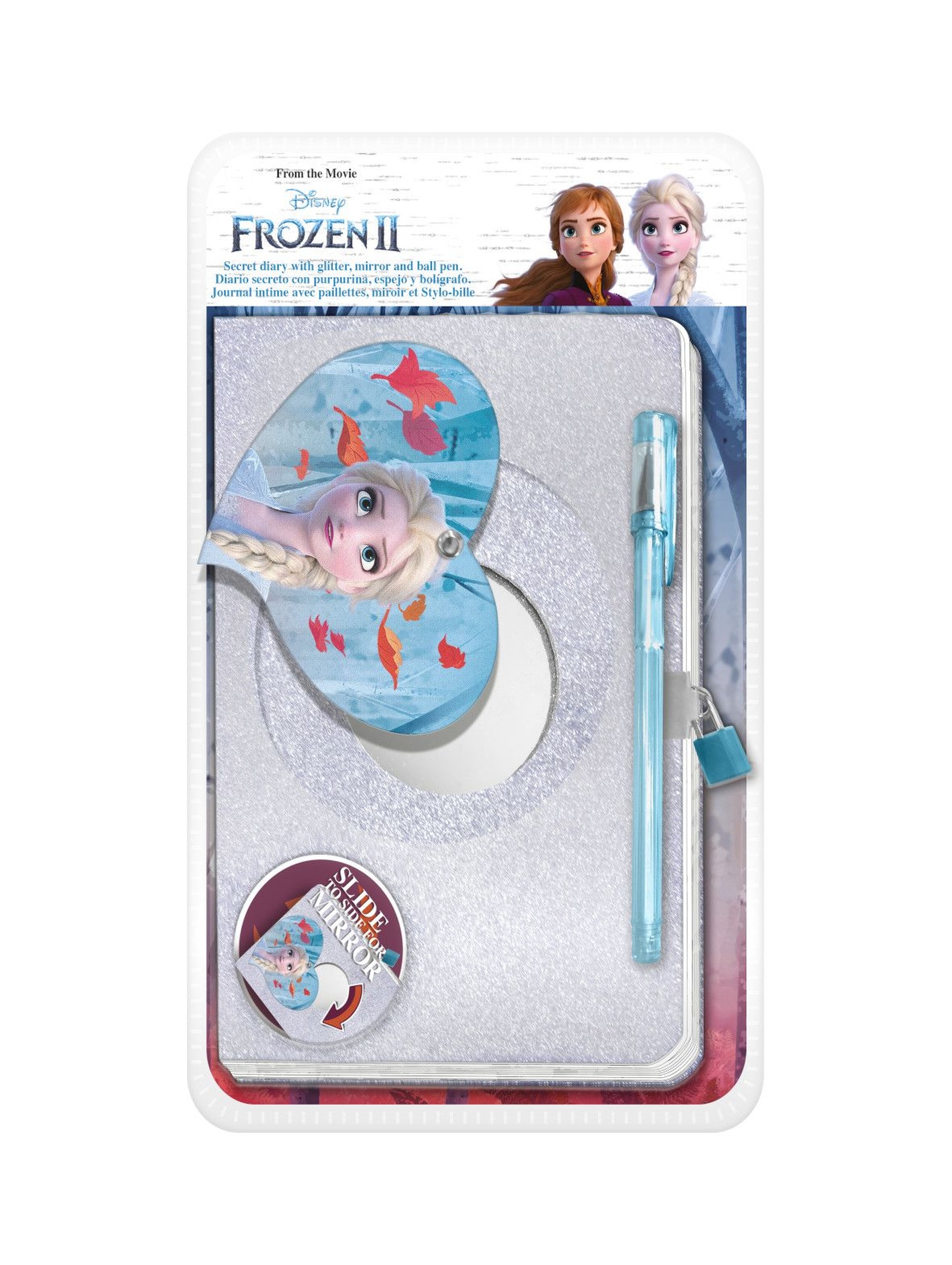 Pamiętnik brokatowy z lusterkiem i długopisem, zamykany Frozen