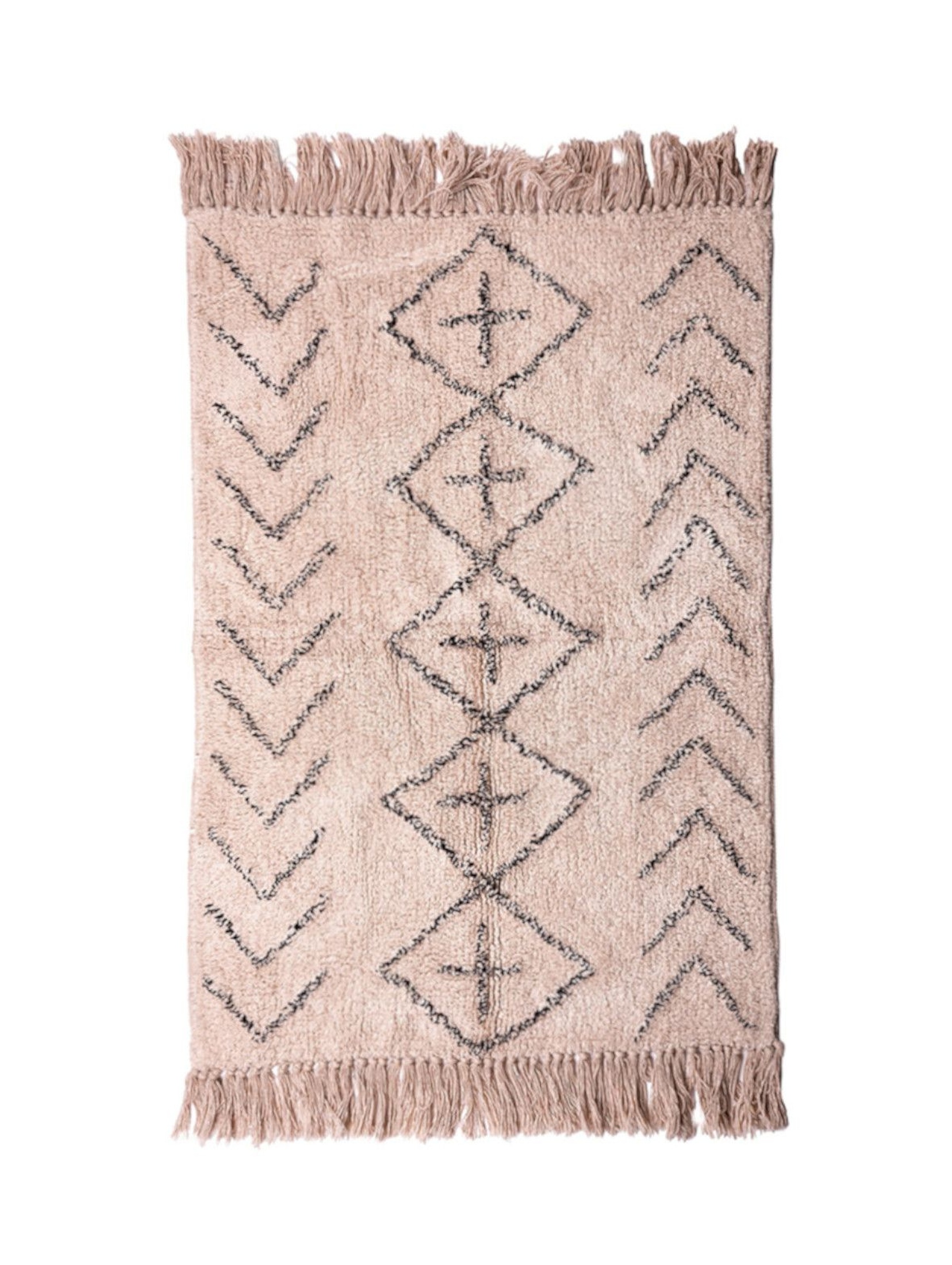 Bawełniany dywanik  z wzorem geometrycznym  60x90  cm - beżowy
