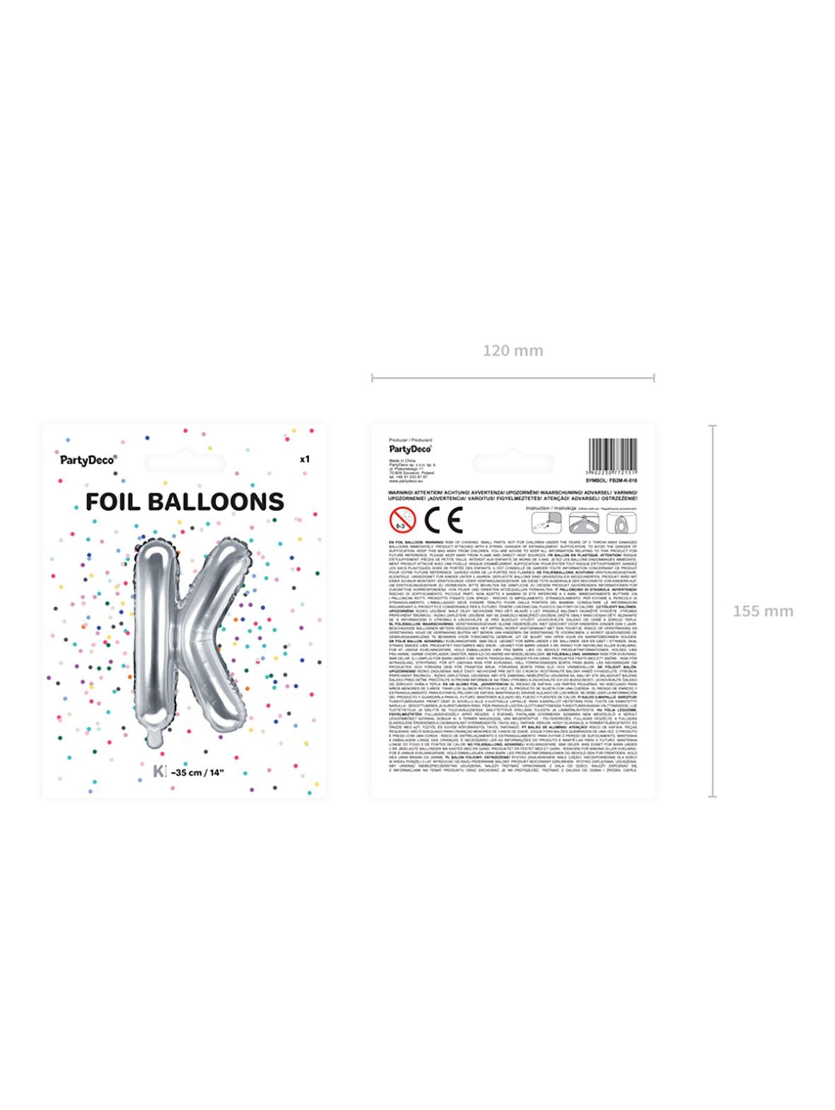 Balon foliowy Litera ''K''  35cm-  srebrny