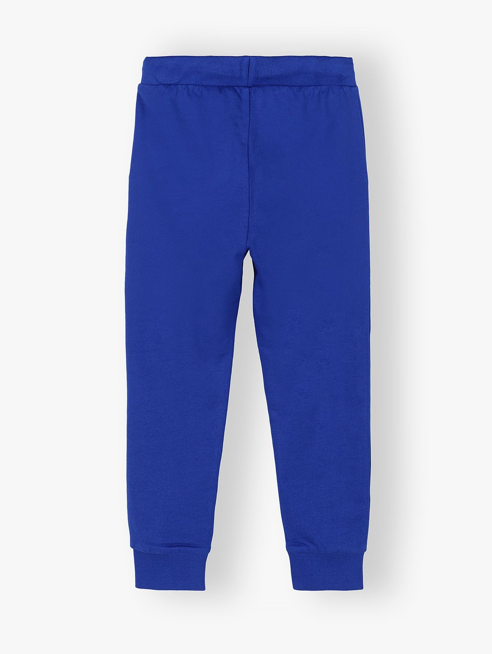 Dzianinowe spodnie dresowe z napisem - MISSION - L.A.B	- niebieskie