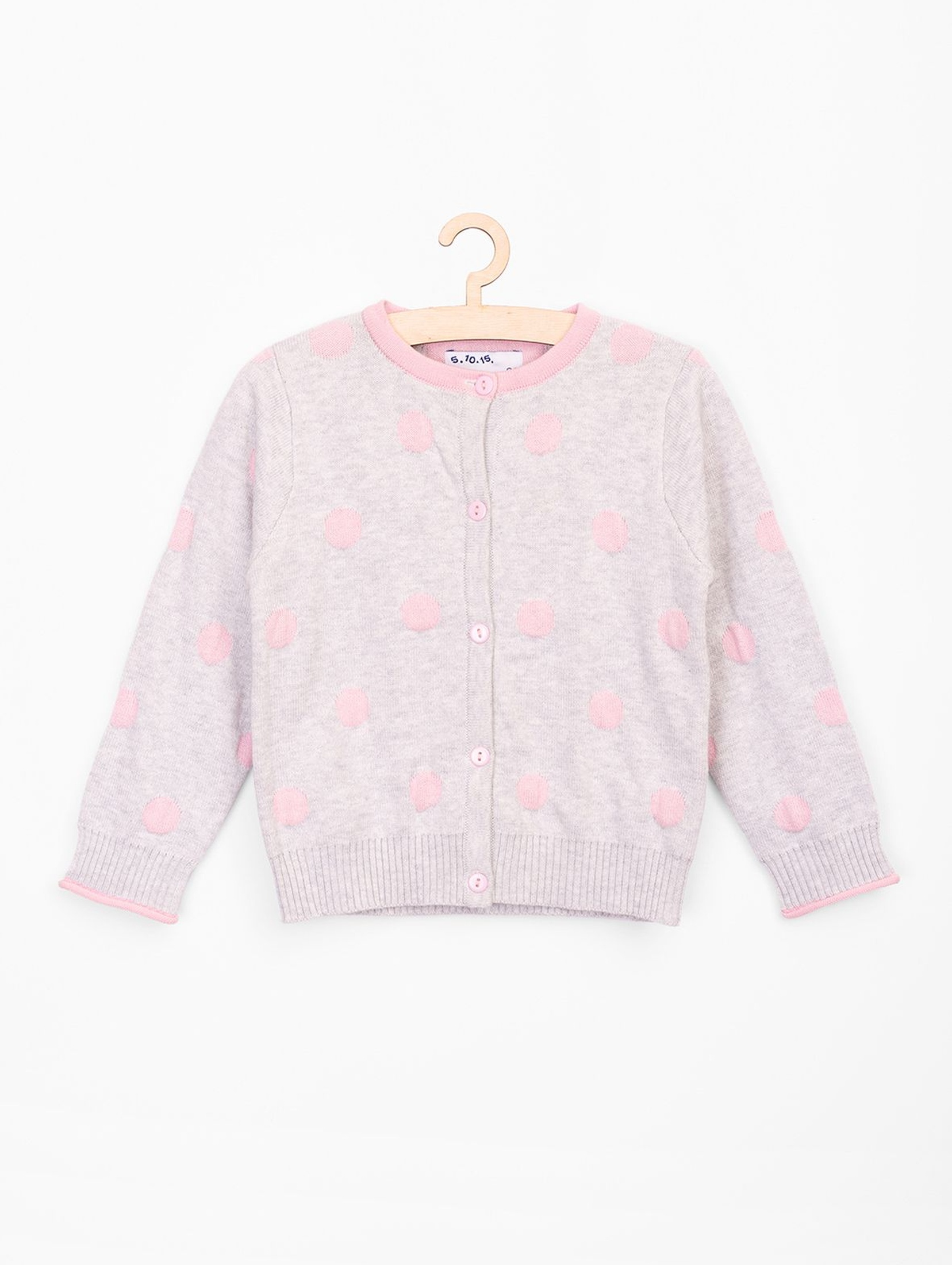 Sweter dla niemowlaka szary w różowe grochy