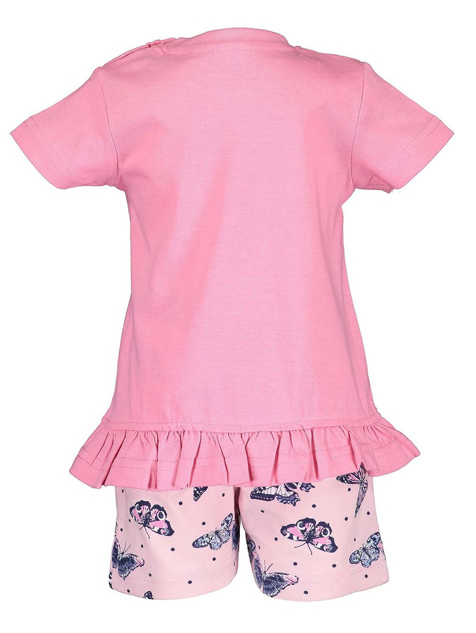 Komplet dziewczęcy różowy w motylki koszulka i spodenki
