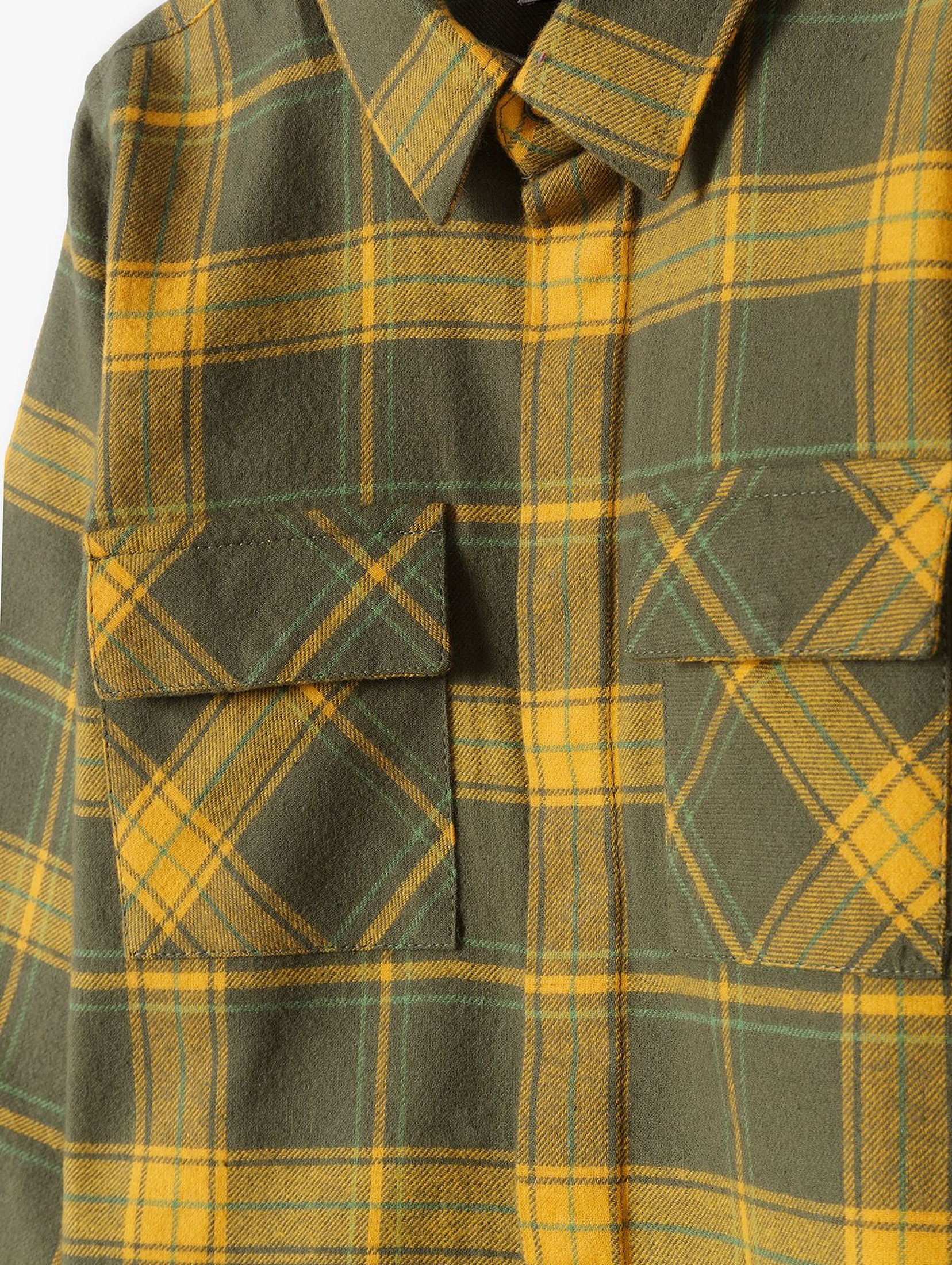 Koszula flanelowa chłopięca bawełniana w żółto-zieloną kratę