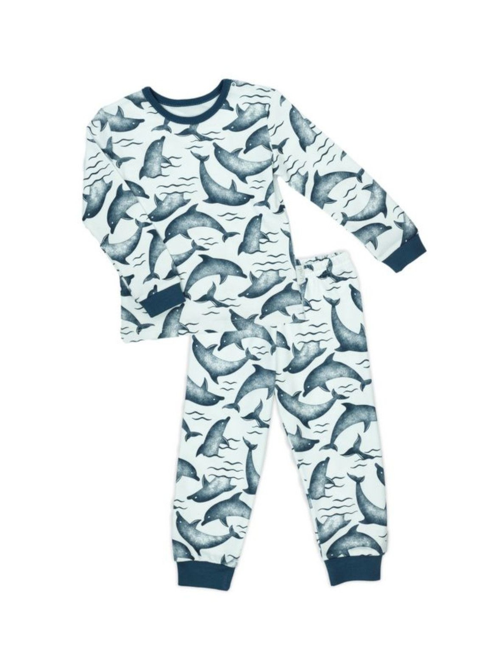 Piżamka dla chłopca w kolorze białym z motywem delfinów