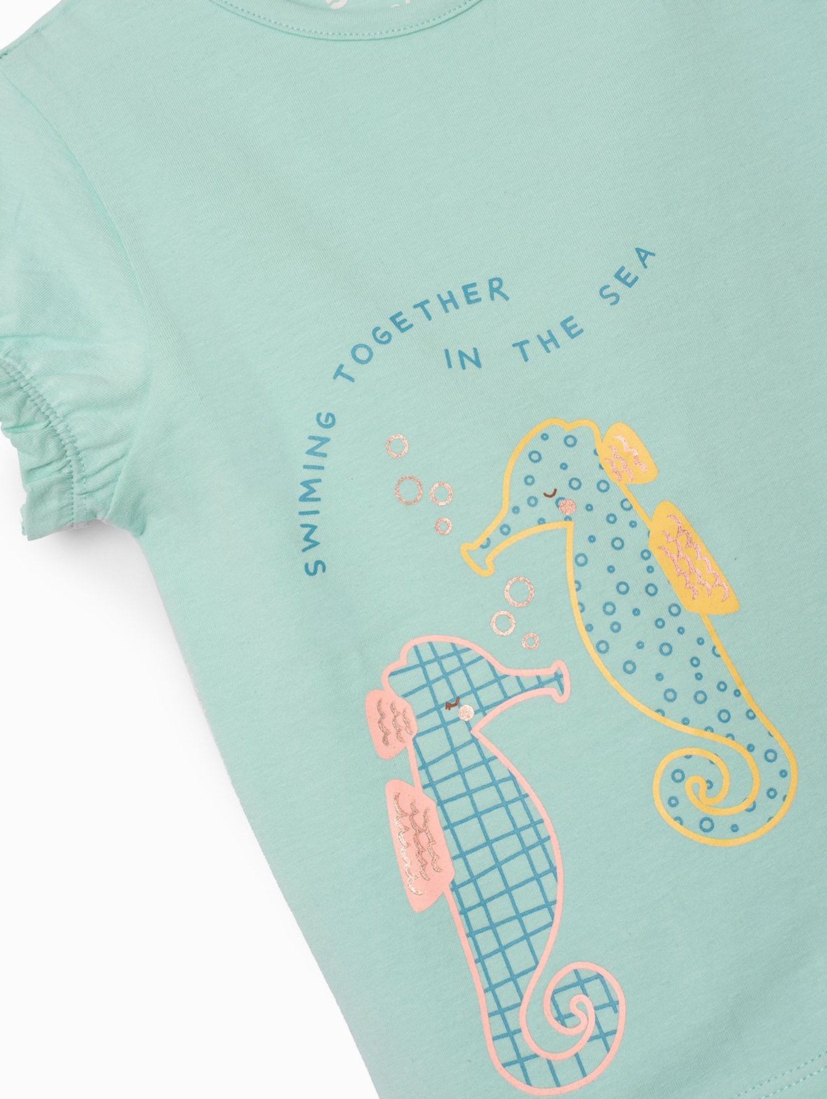 T-shirt niemowlecy bawełniany z konikami morskimi