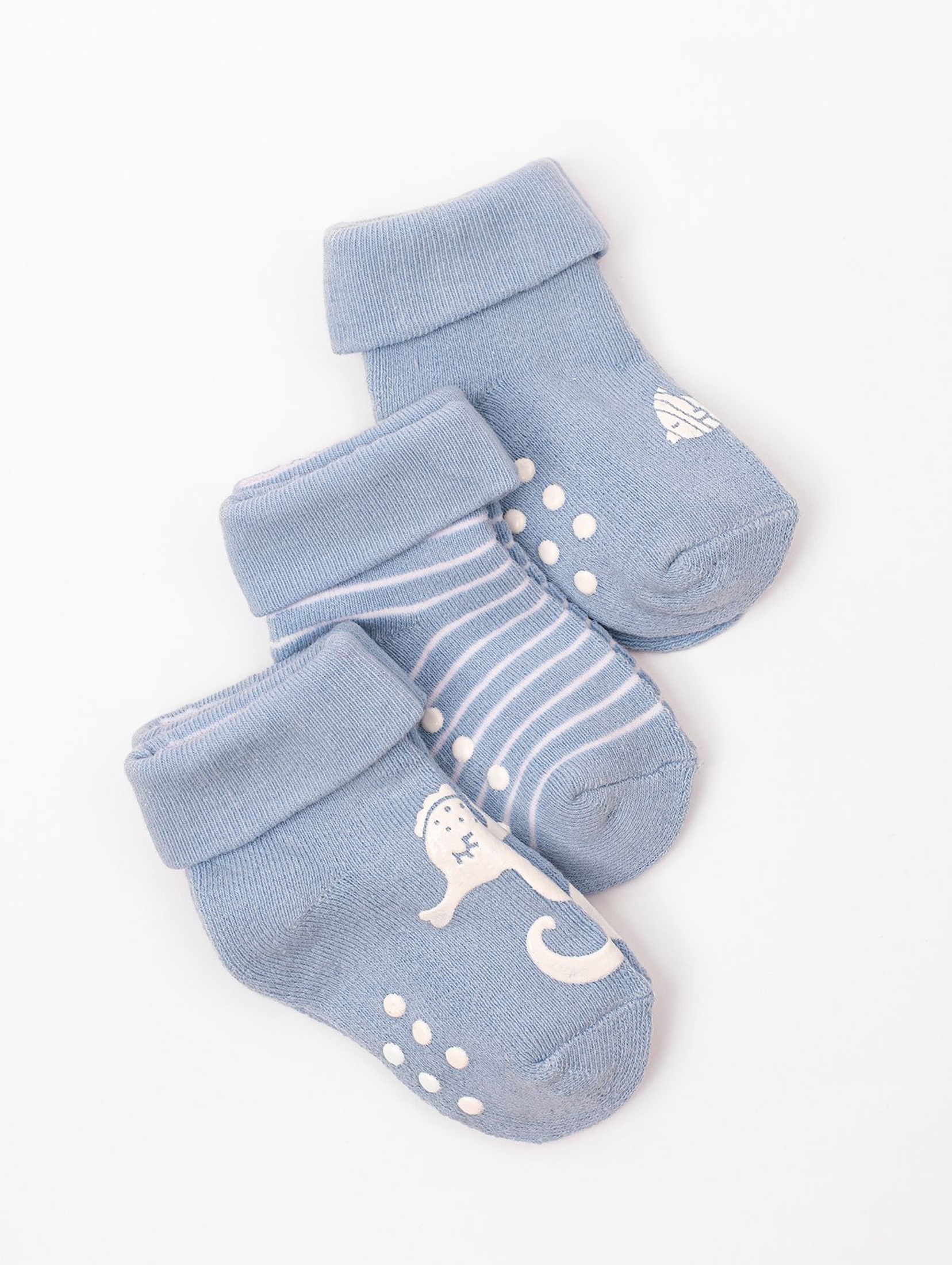 Skarpety niemowlęce antypoślizgowe 3pak niebieskie