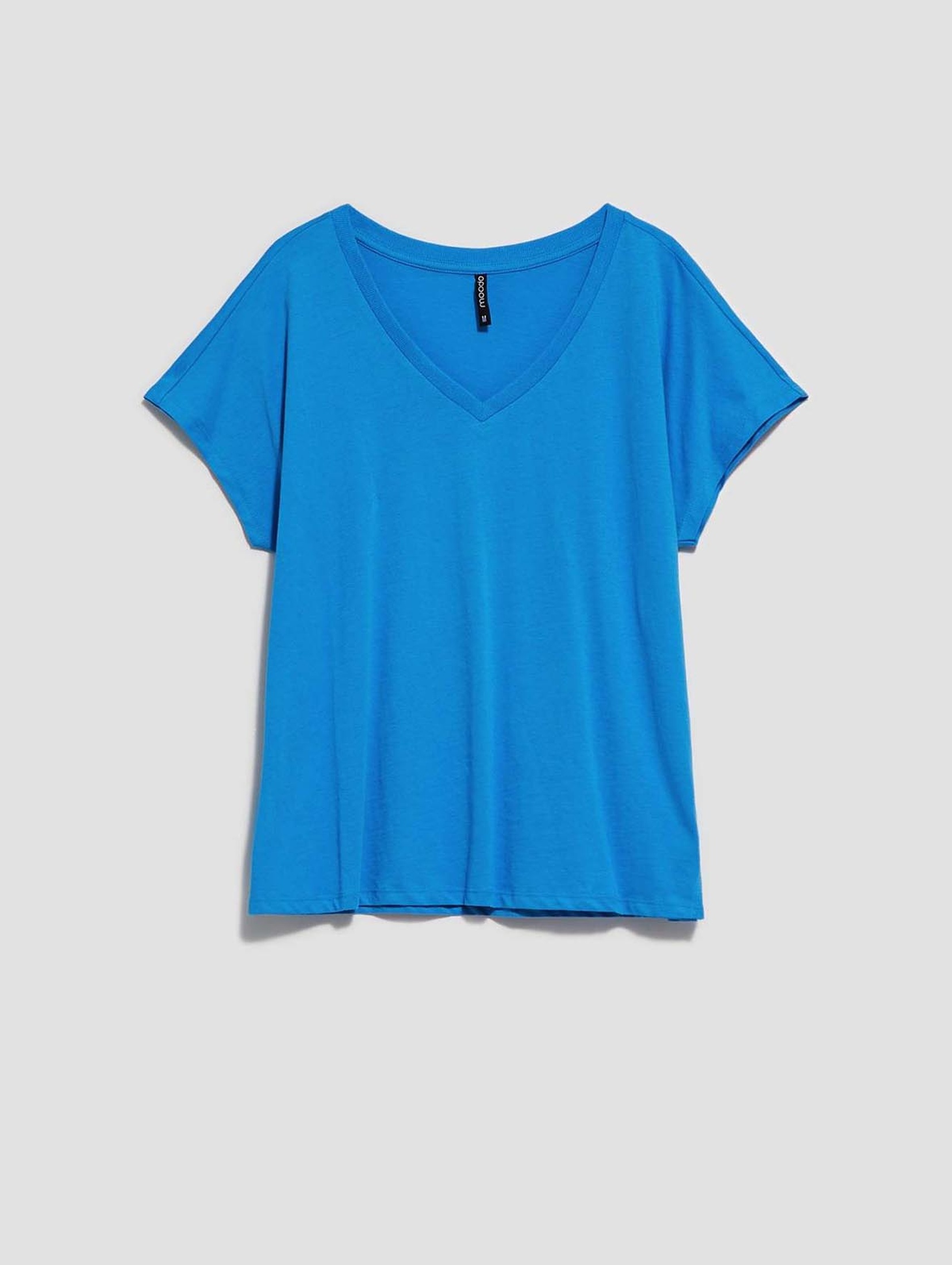Niebieska bawełniana koszulka z dekoltem V