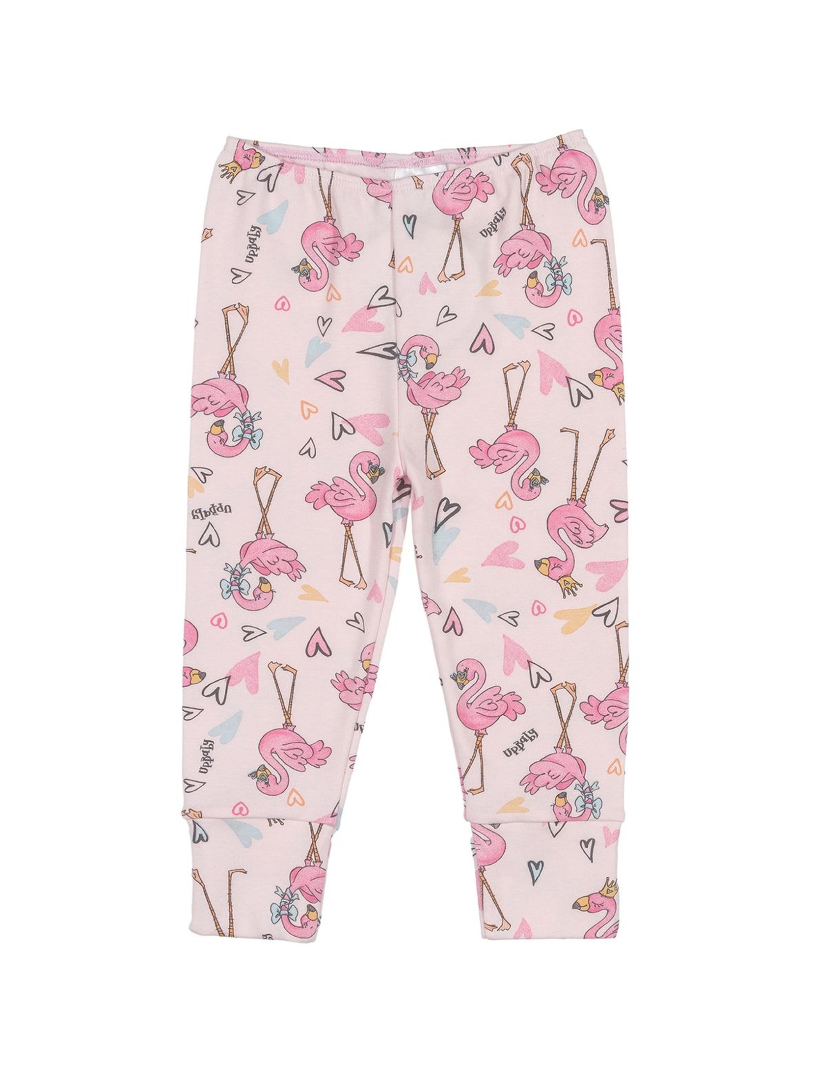 Bawełniane legginsy dziewczęce - różowe we flamingi