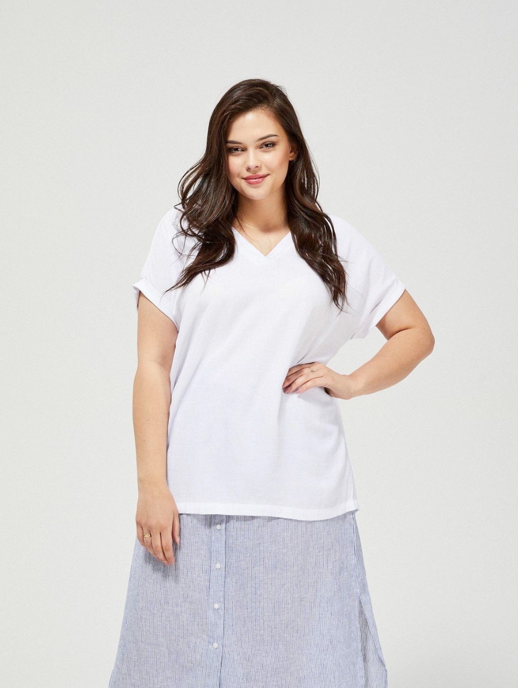 Bluzka damska koszulowa oversize na krótki rękaw-biała
