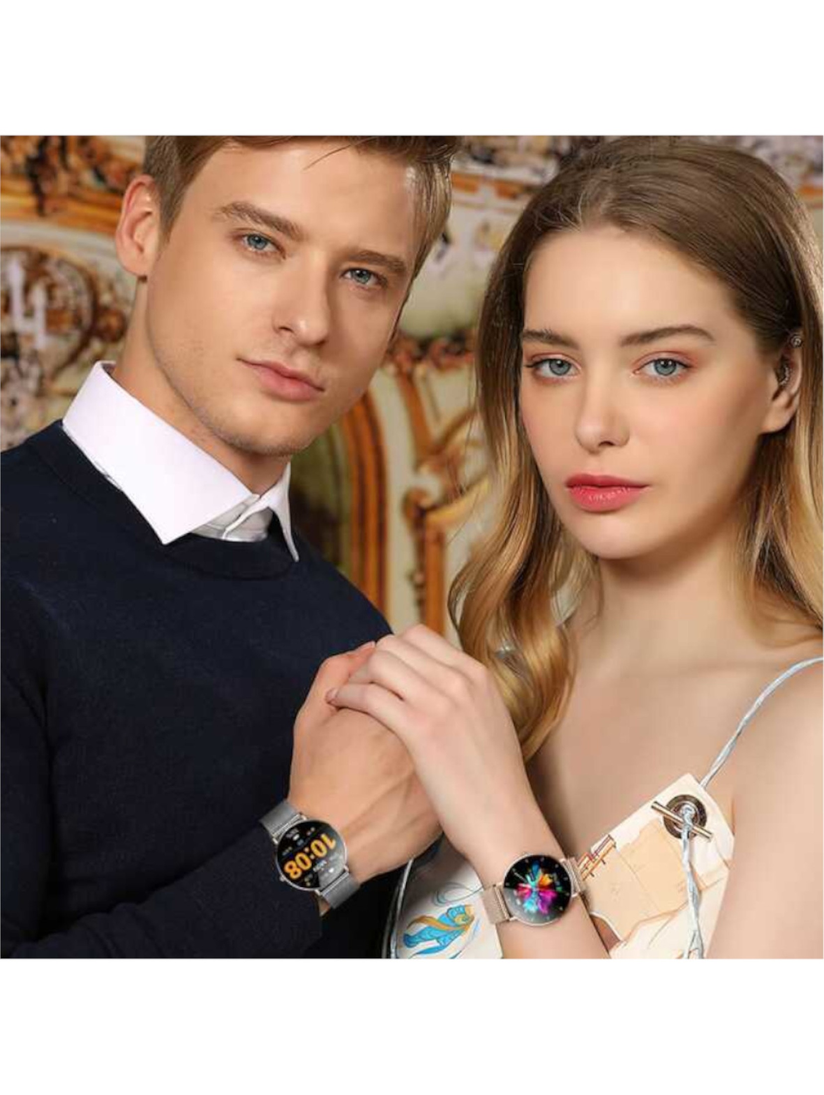 Smartwatch zegarek damski Manta Alexa - złoty + różowy pasek