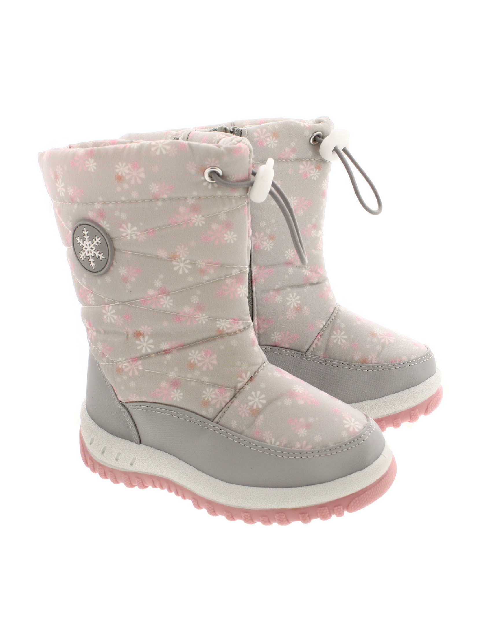 Szare buty zimowe dla dziewczynki w kwiatki