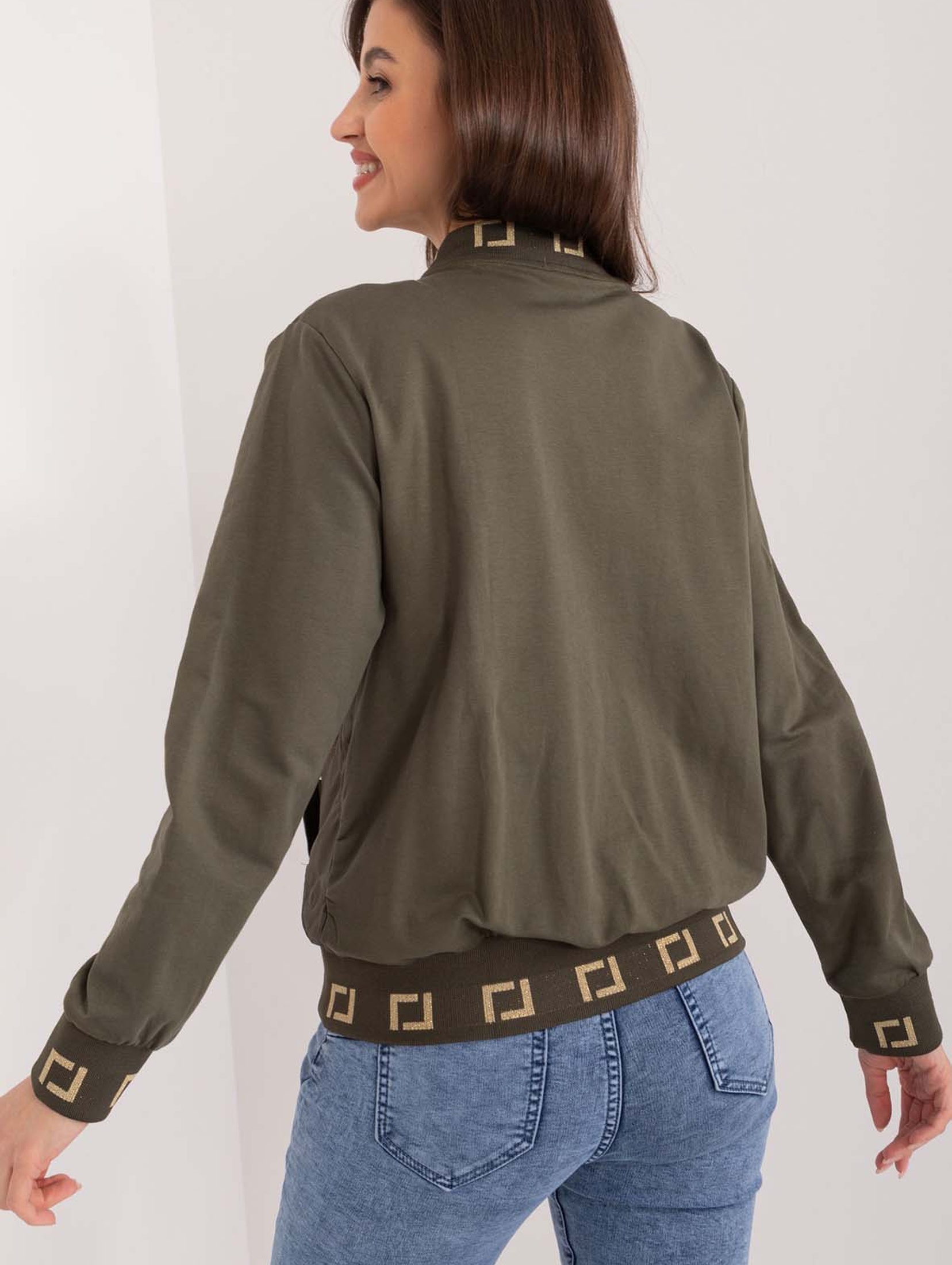 Khaki pikowana bluza damska bomberka z suwakiem