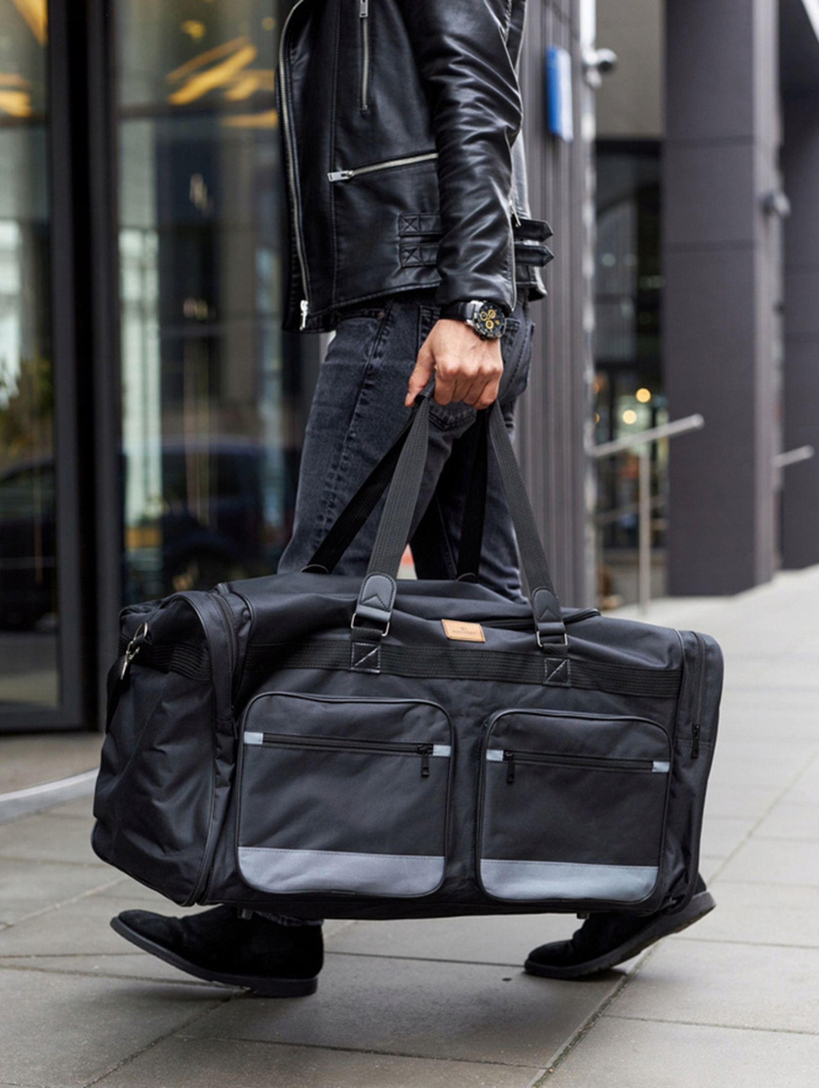 Duża, praktyczna torba podróżna z poliestru — Rovicky czarna