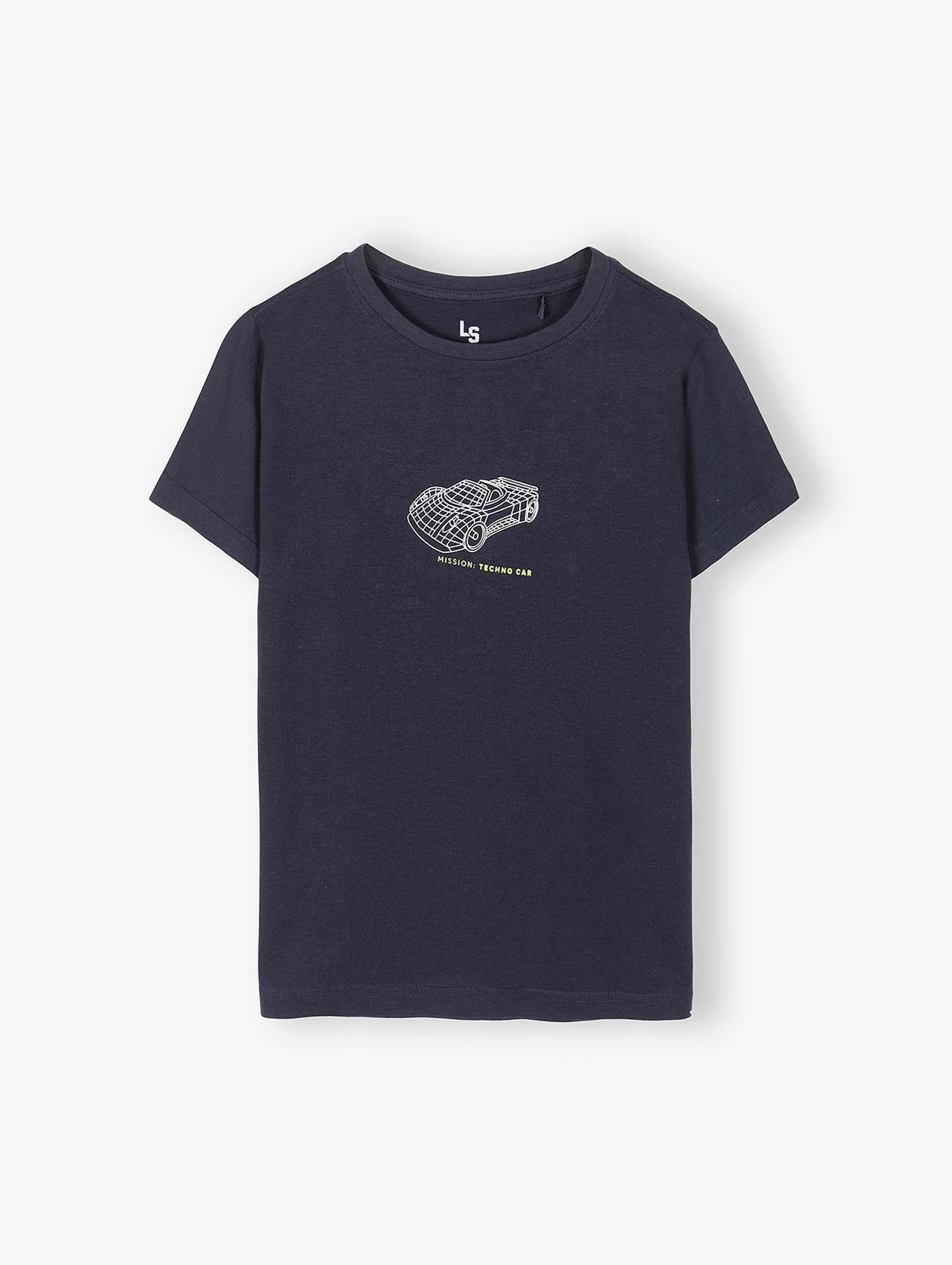 Granatowy t-shirt dla chłopca bawełniany z nadrukiem