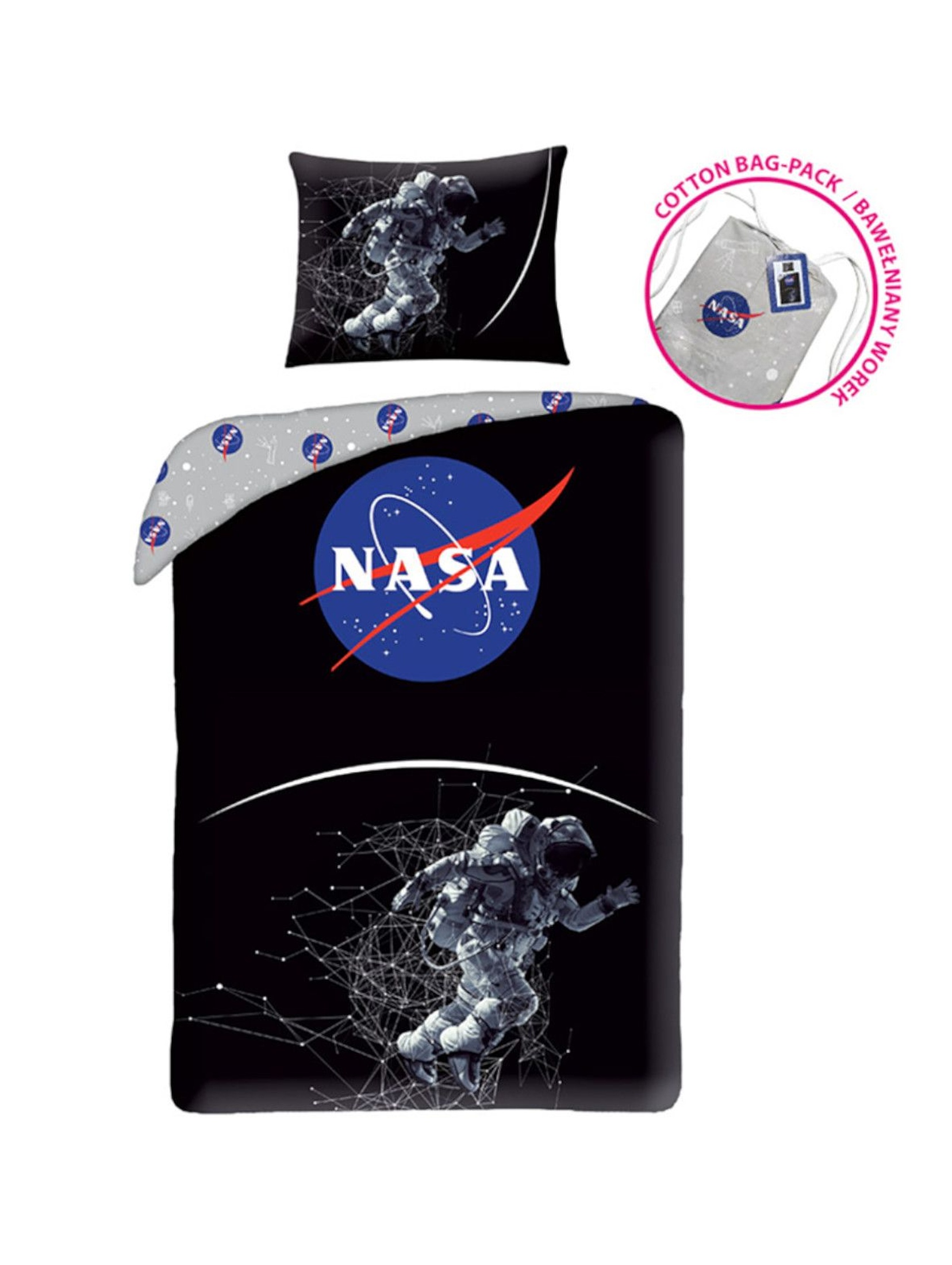 Bawełniana pościel dziecięca NASA - zapakowana w worek bawełniany 140 x 200 cm+70 x 90 cm