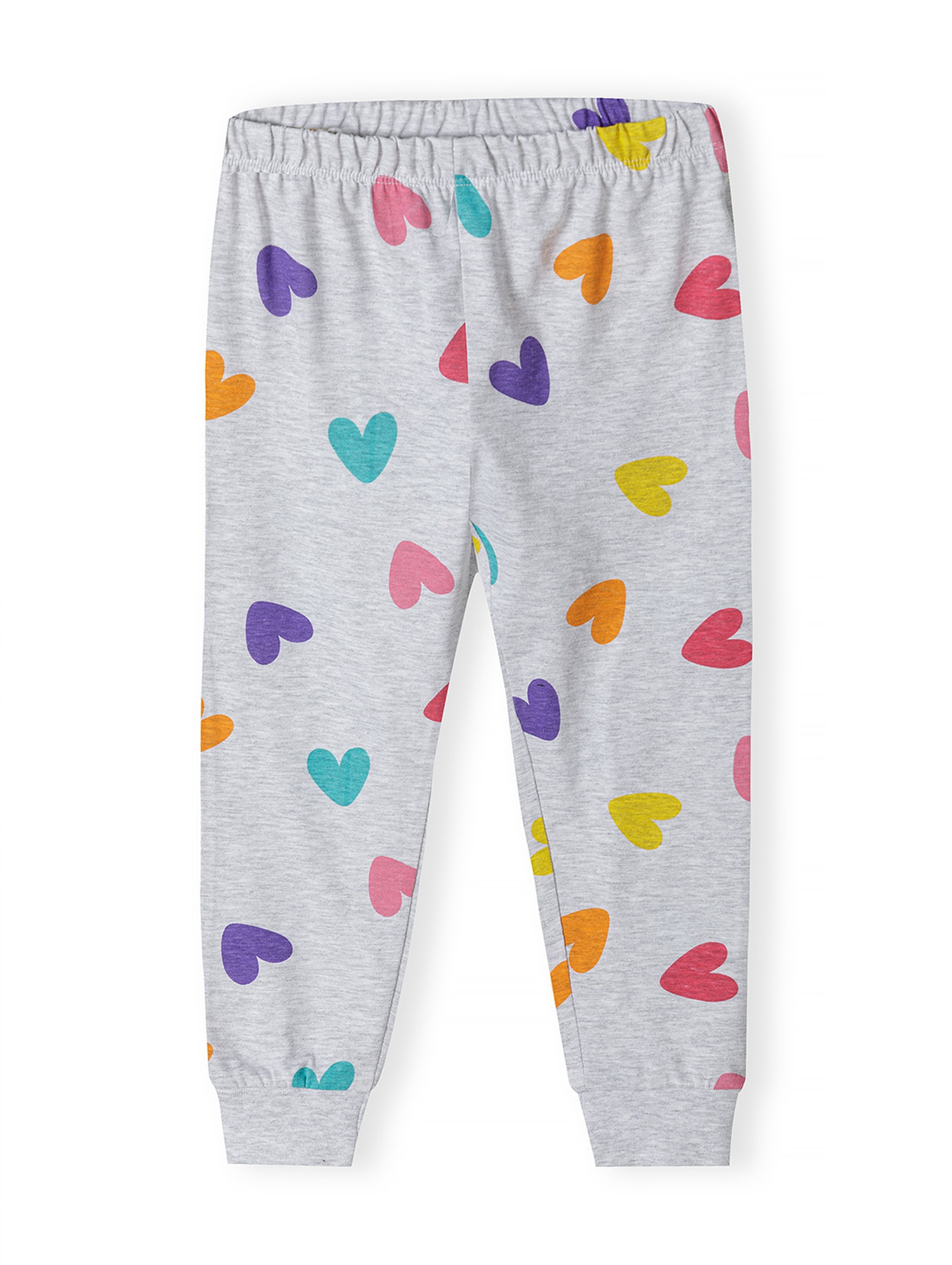 Piżama z długim rękawem oraz kolorowym napisem i spodniami w serca dla dziewczynki