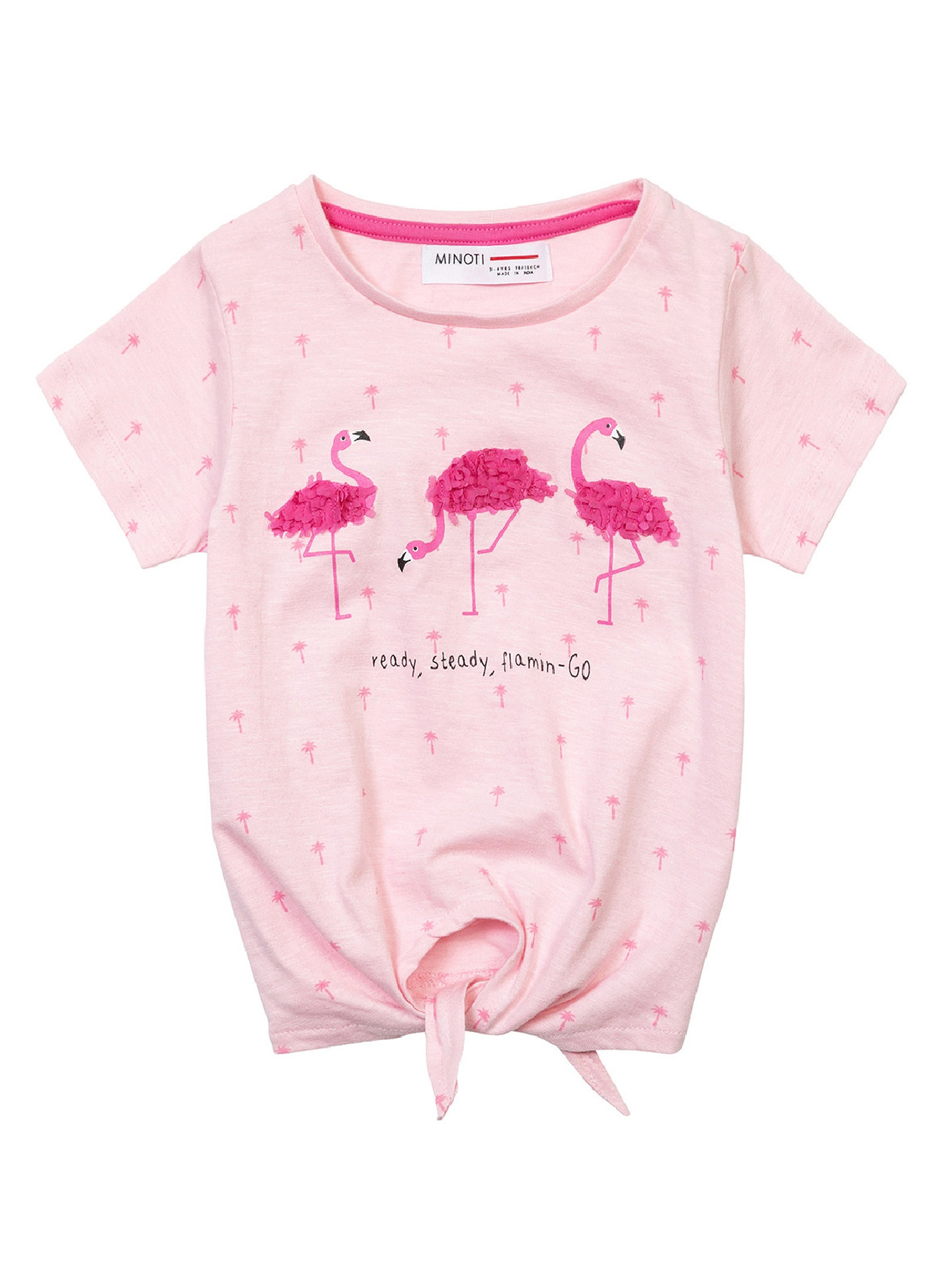 Różowa bluzka niemowlęca z wiązaniem u dołu - flamingi