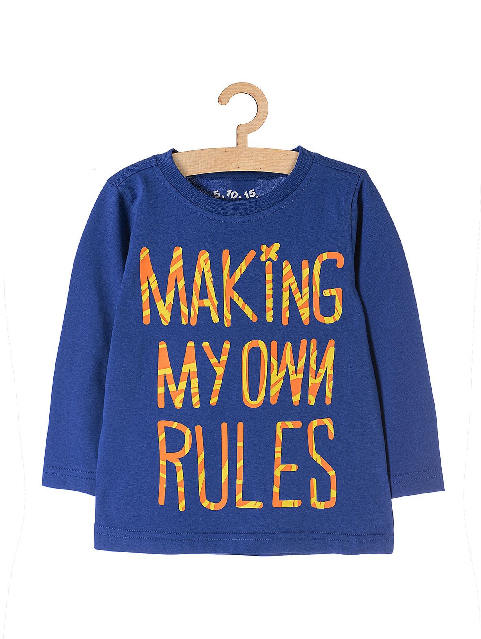 Bluzka chłopięca niebieska z napisem "Making my own rules"