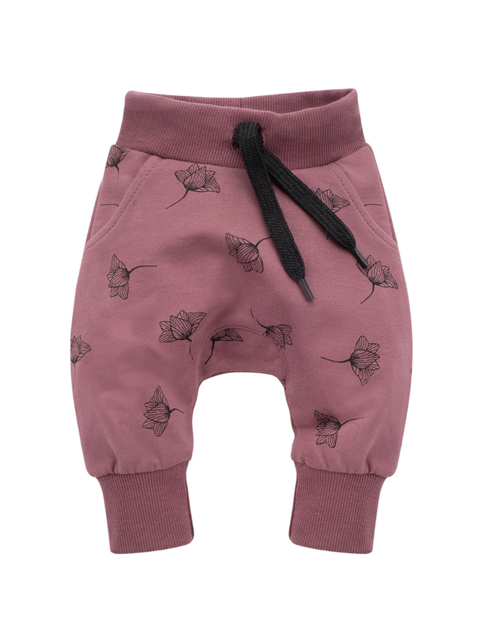 Bawełniane fioletowe spodnie dziewczęce z nadrukiem
